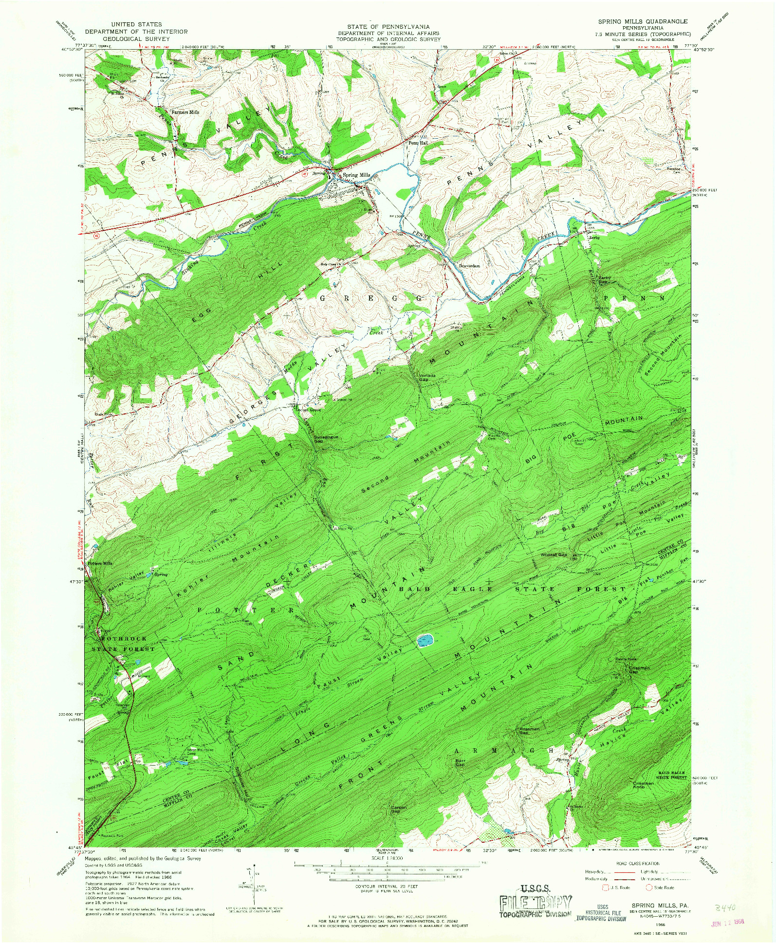 USGS 1:24000-SCALE QUADRANGLE FOR SPRING MILLS, PA 1966