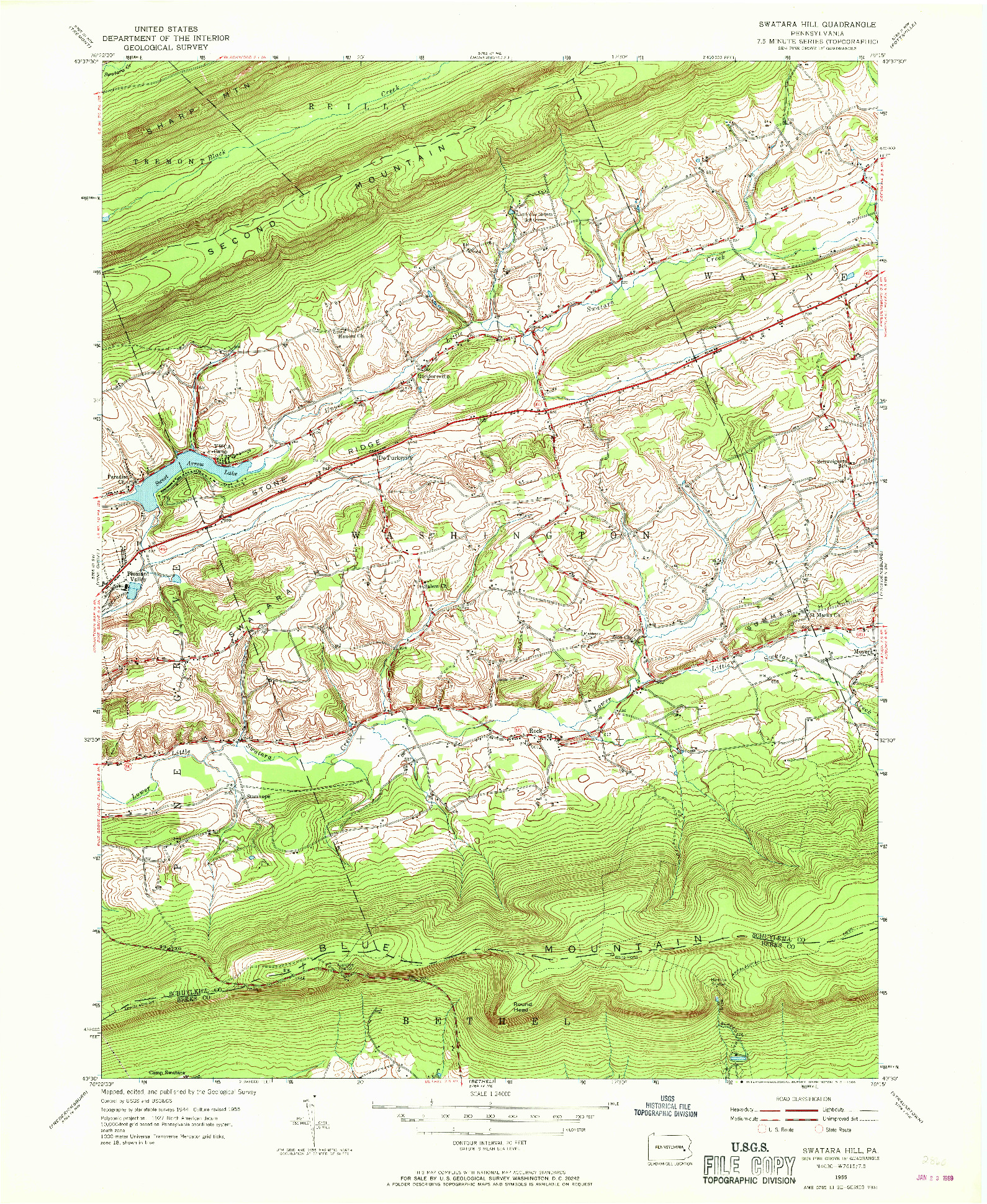 USGS 1:24000-SCALE QUADRANGLE FOR SWATARA HILL, PA 1955