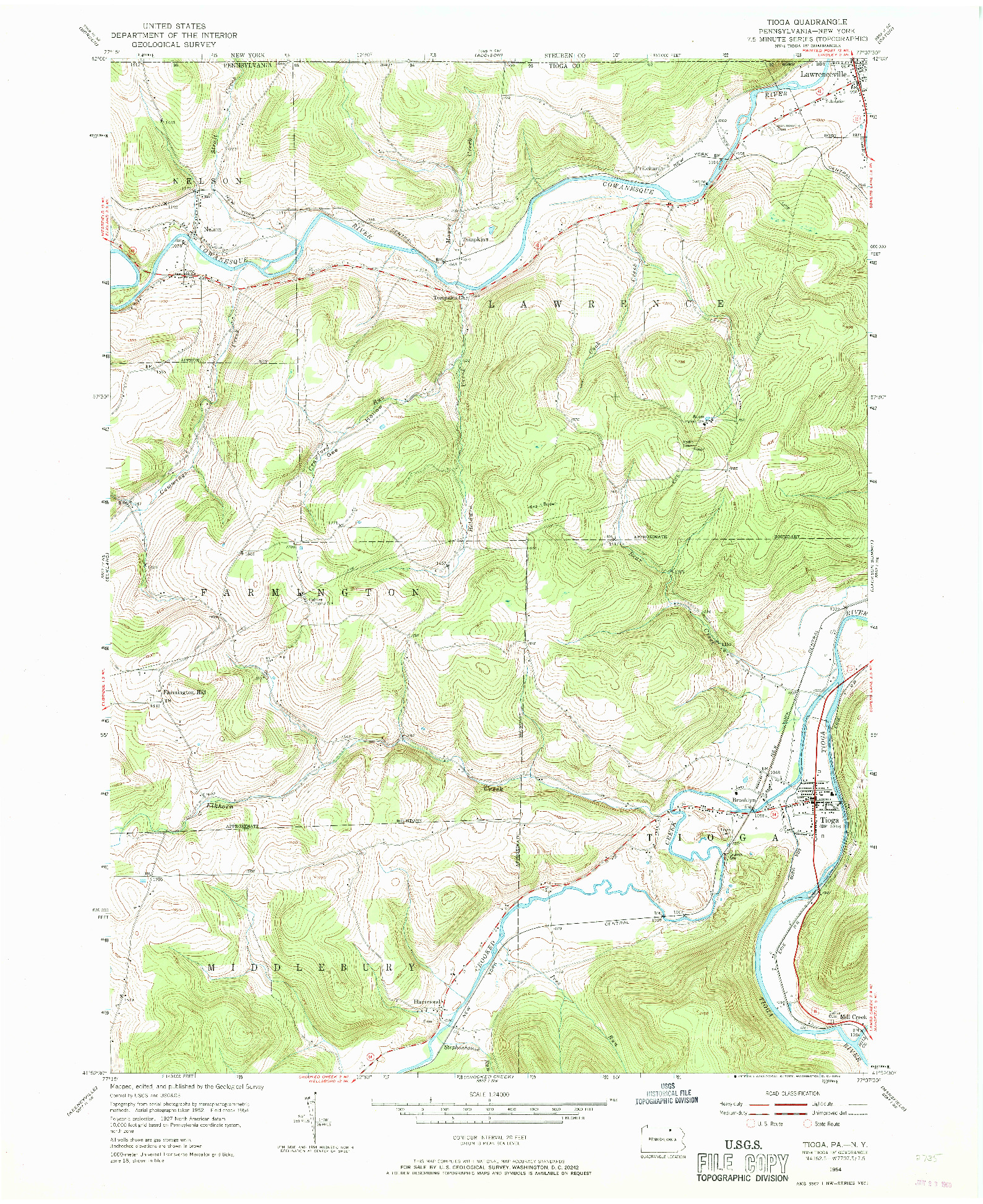 USGS 1:24000-SCALE QUADRANGLE FOR TIOGA, PA 1954