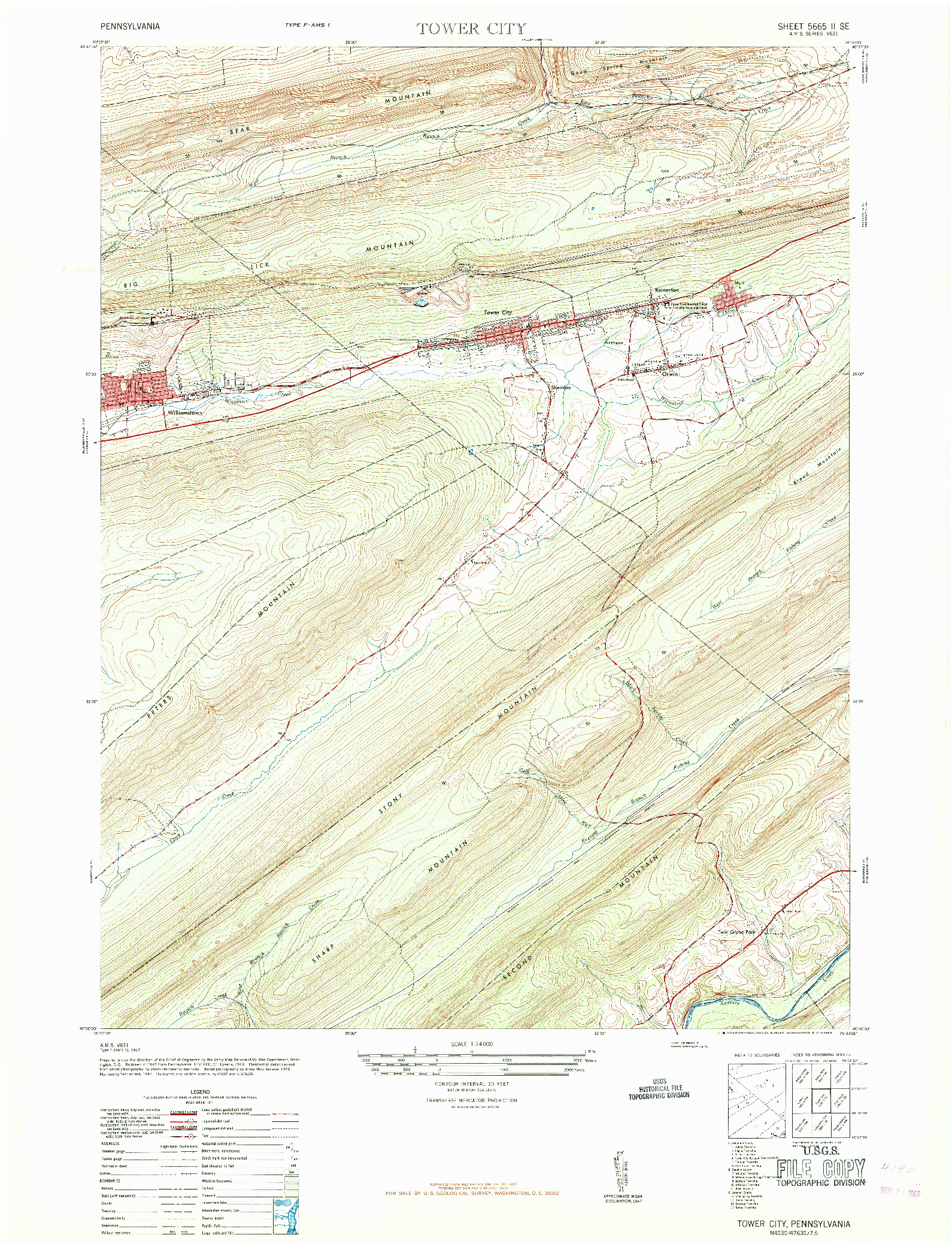 USGS 1:24000-SCALE QUADRANGLE FOR TOWER CITY, PA 1968