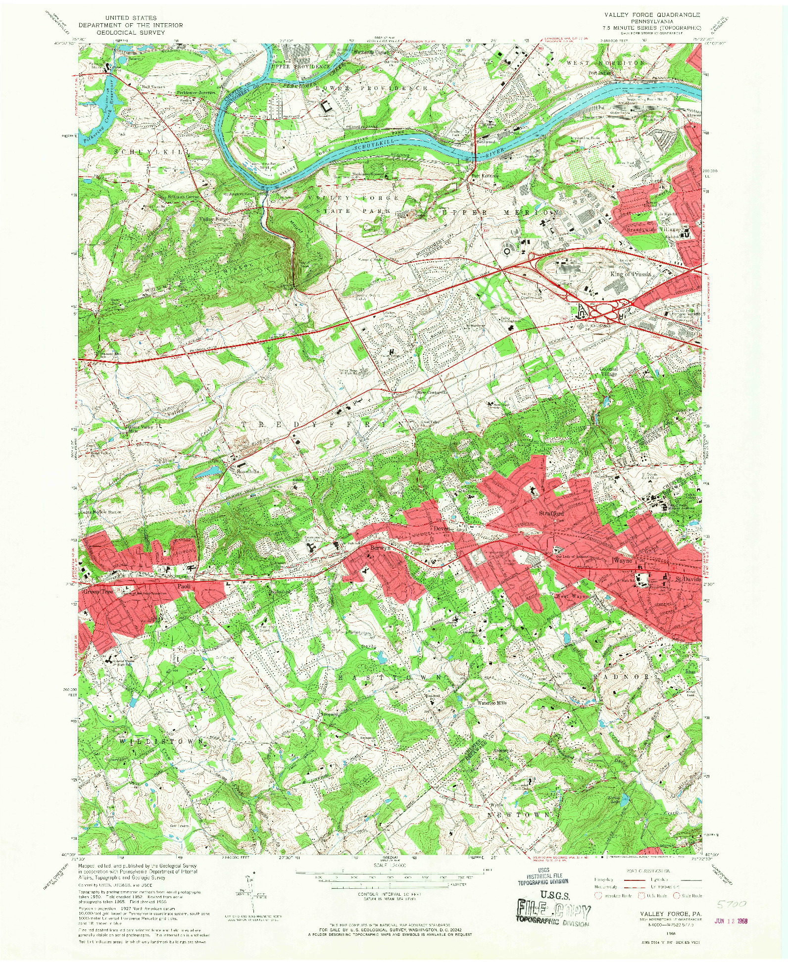 USGS 1:24000-SCALE QUADRANGLE FOR VALLEY FORGE, PA 1966