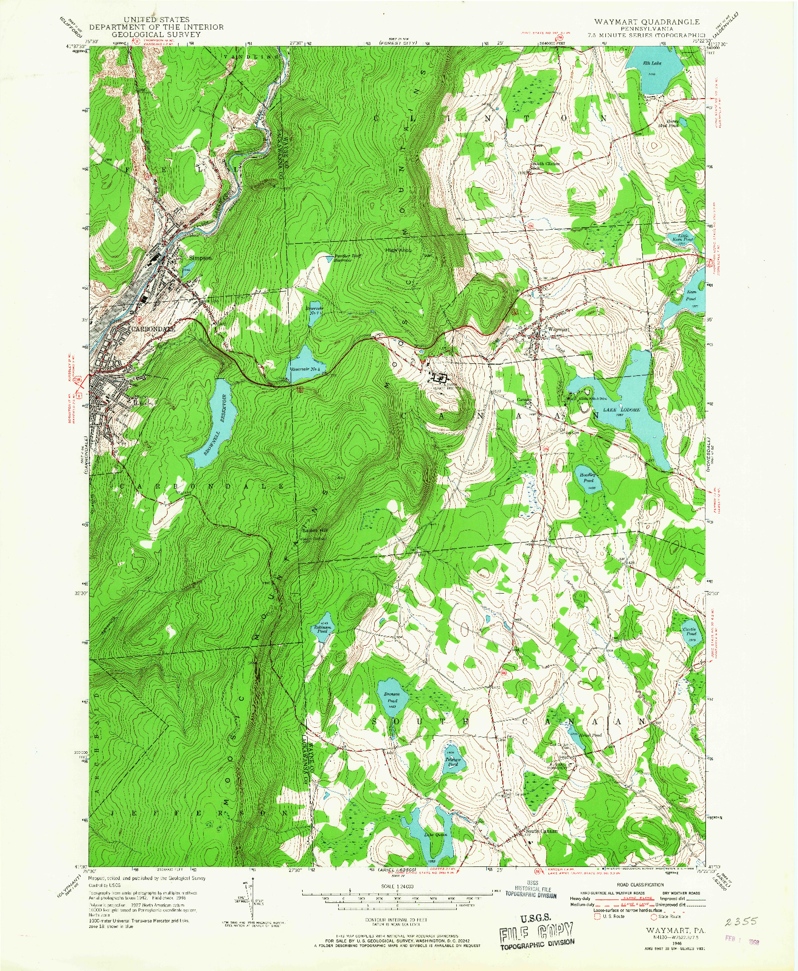 USGS 1:24000-SCALE QUADRANGLE FOR WAYMART, PA 1946