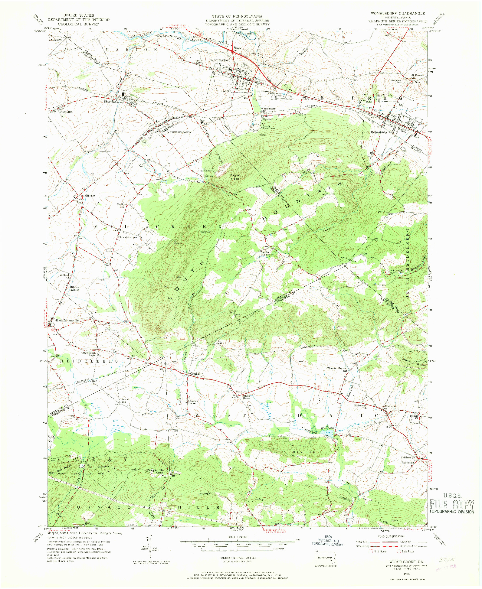 USGS 1:24000-SCALE QUADRANGLE FOR WOMELSDORF, PA 1955