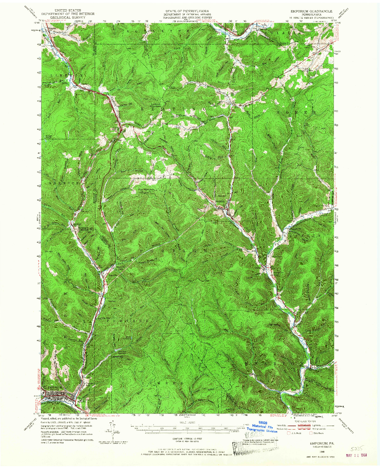 USGS 1:62500-SCALE QUADRANGLE FOR EMPORIUM, PA 1948