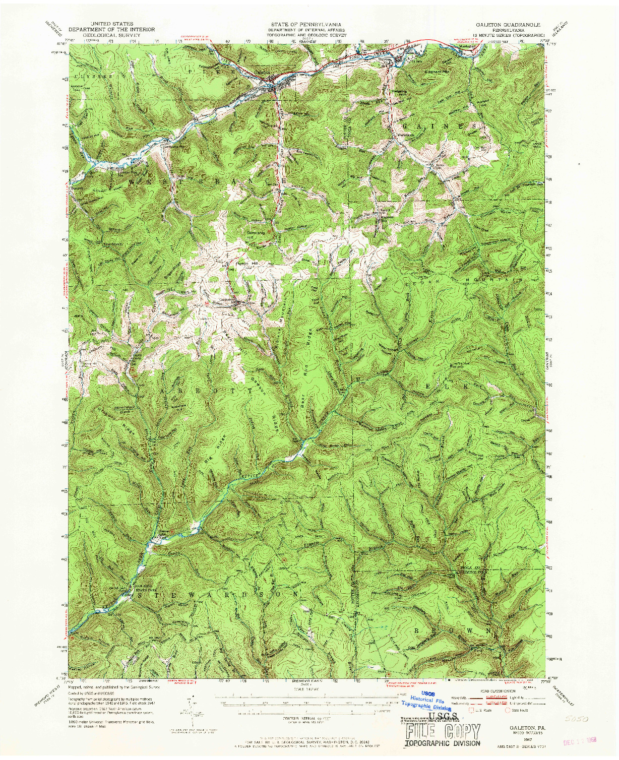 USGS 1:62500-SCALE QUADRANGLE FOR GALETON, PA 1947