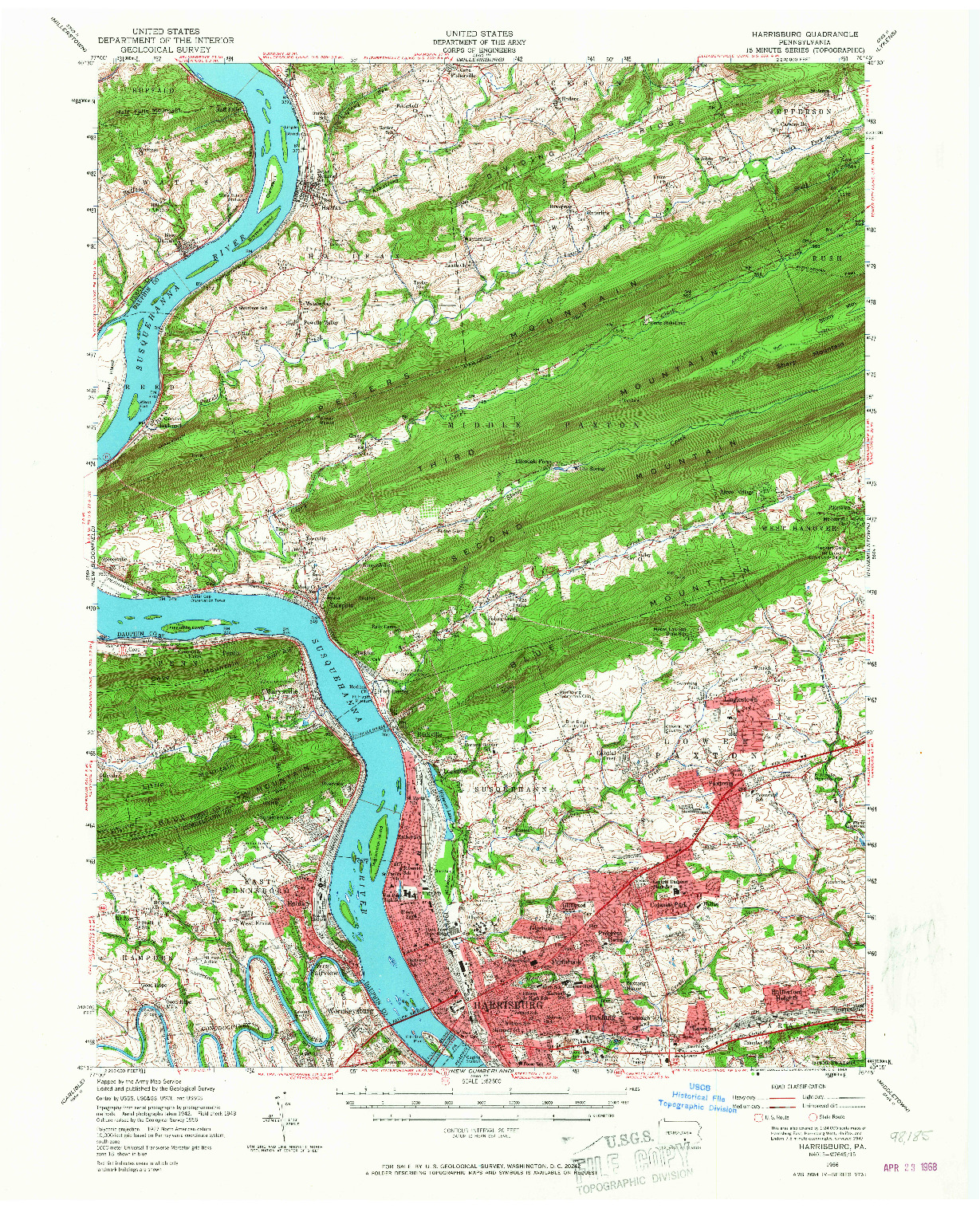 USGS 1:62500-SCALE QUADRANGLE FOR HARRISBURG, PA 1956