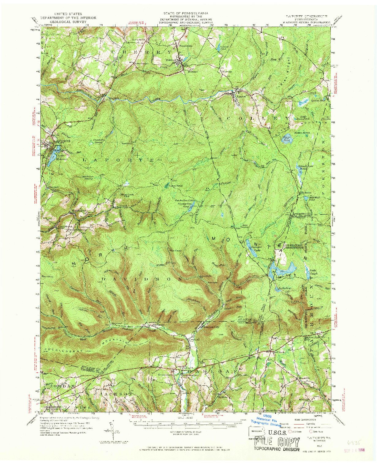 USGS 1:62500-SCALE QUADRANGLE FOR LAPORTE, PA 1953