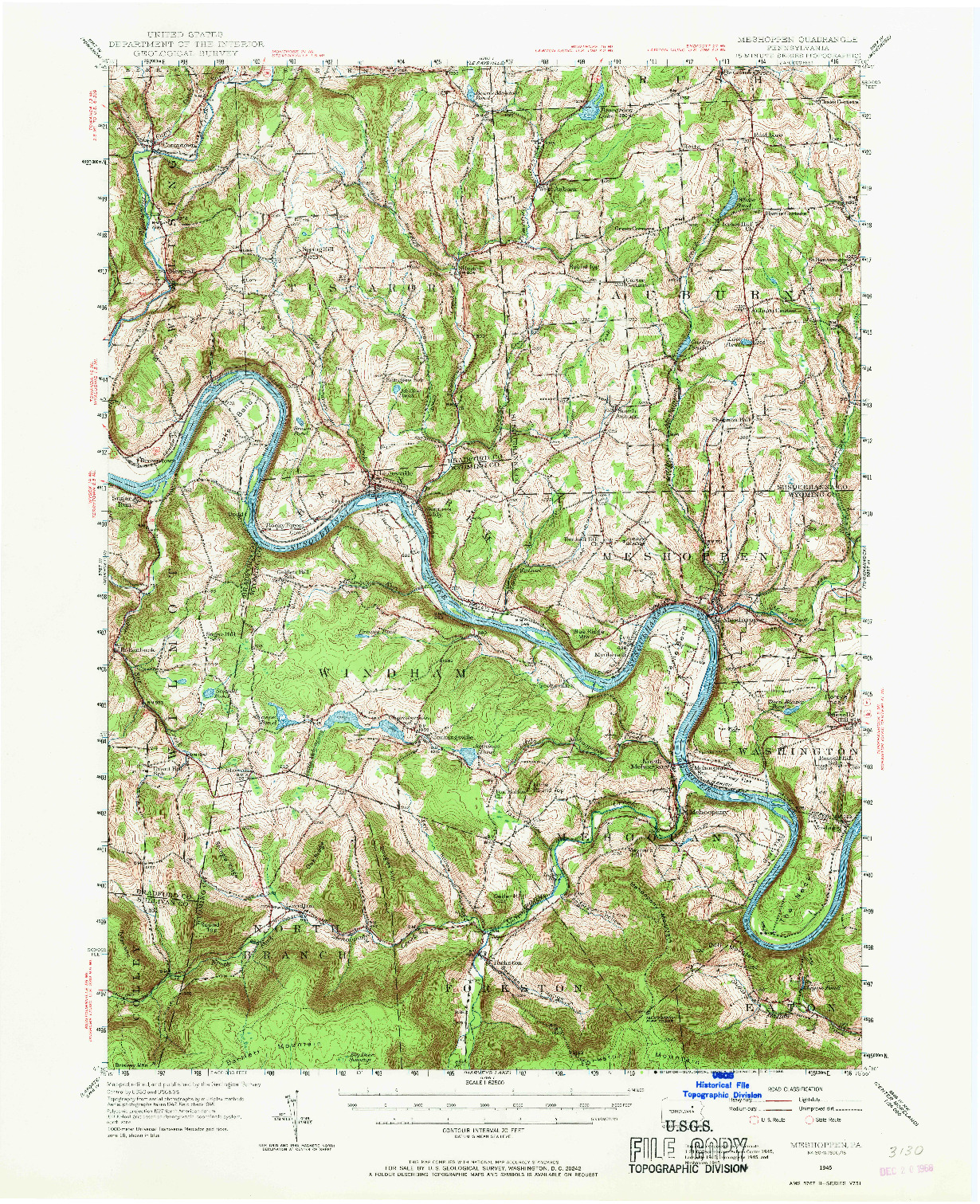 USGS 1:62500-SCALE QUADRANGLE FOR MESHOPPEN, PA 1945