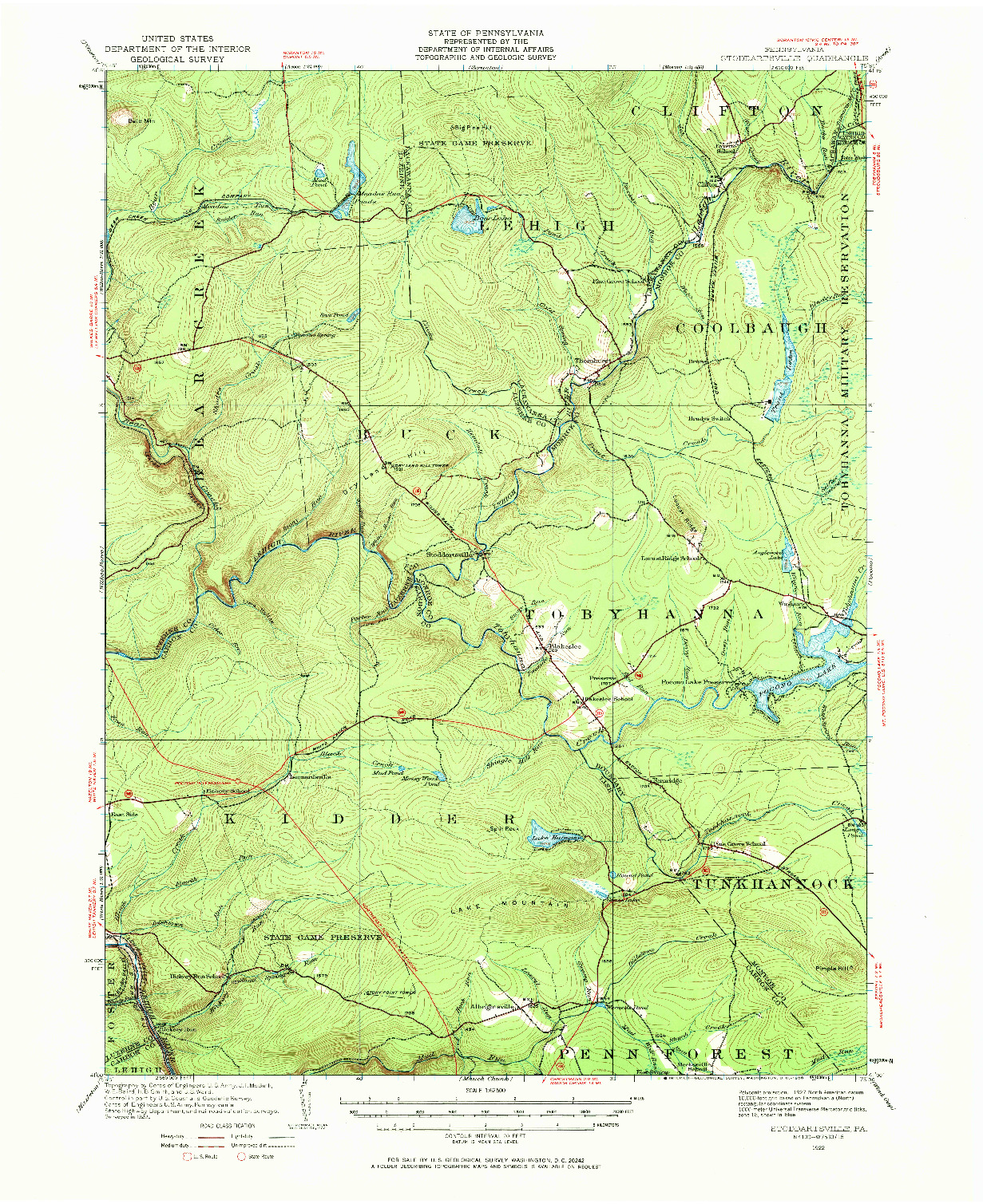 USGS 1:62500-SCALE QUADRANGLE FOR STODDARTSVILLE, PA 1922