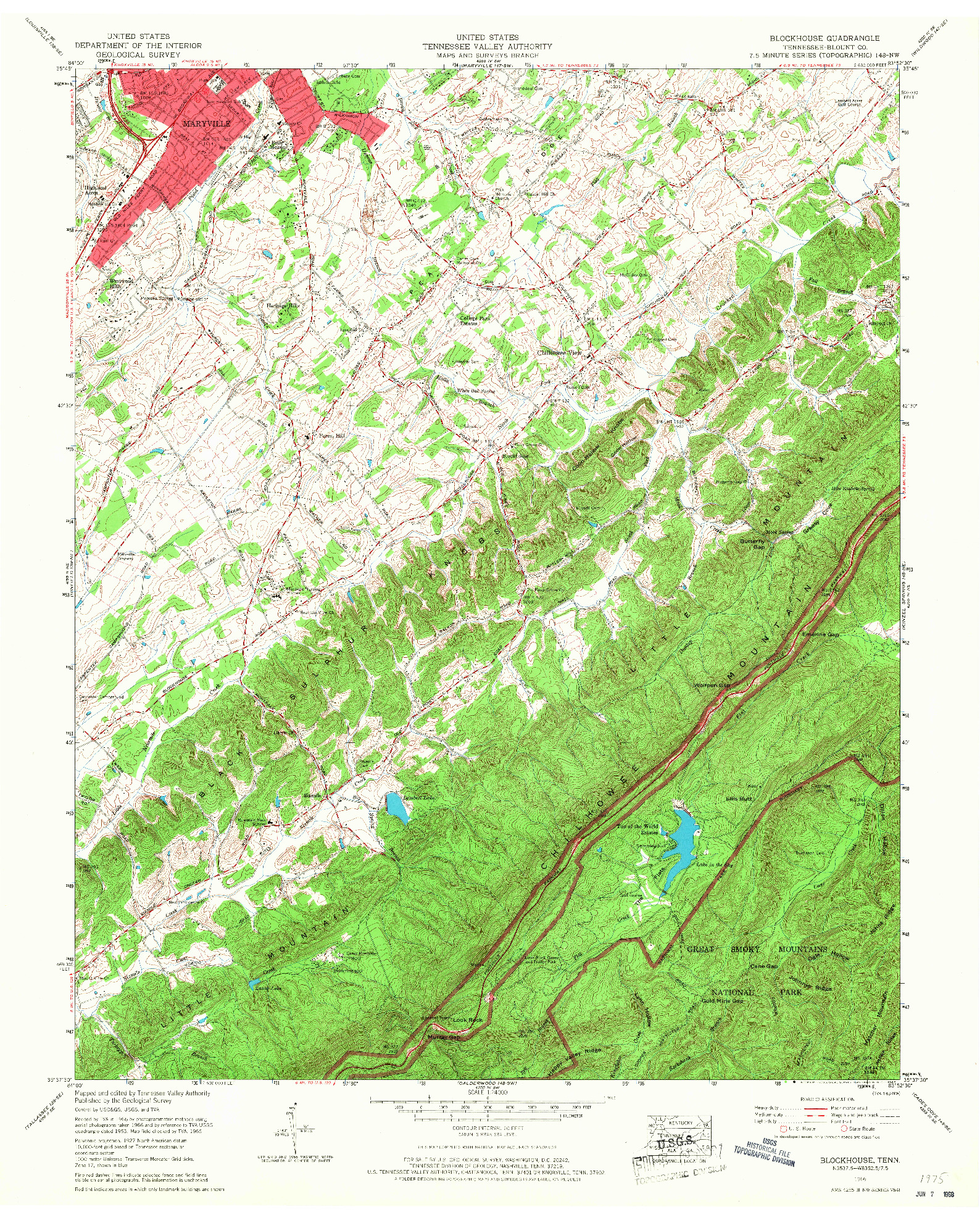 USGS 1:24000-SCALE QUADRANGLE FOR BLOCKHOUSE, TN 1966