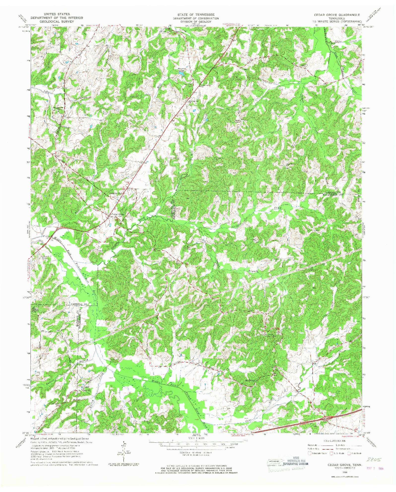 USGS 1:24000-SCALE QUADRANGLE FOR CEDAR GROVE, TN 1966