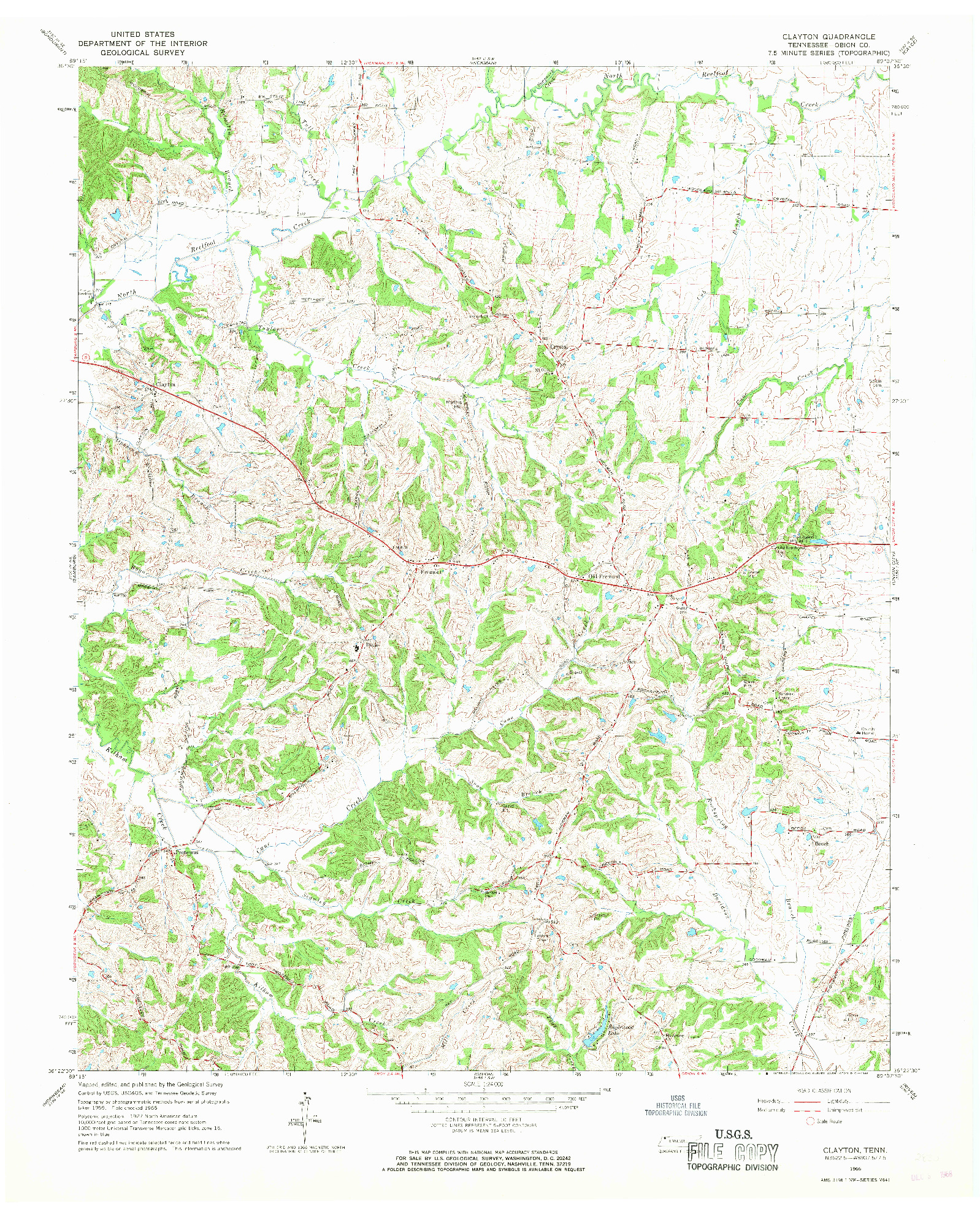 USGS 1:24000-SCALE QUADRANGLE FOR CLAYTON, TN 1966