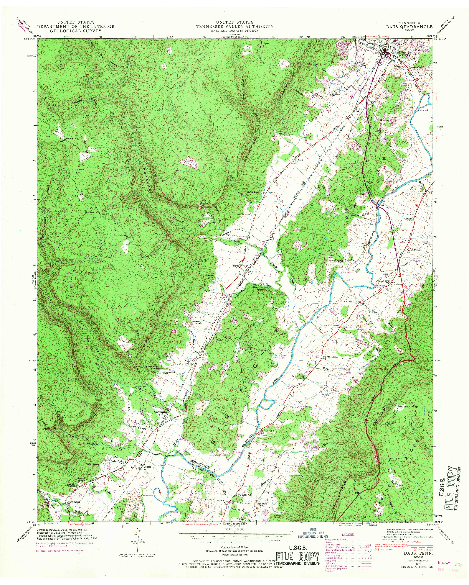 USGS 1:24000-SCALE QUADRANGLE FOR DAUS, TN 1946