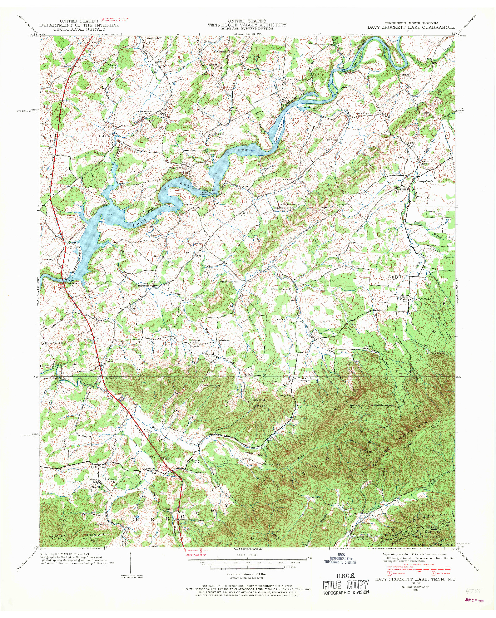 USGS 1:24000-SCALE QUADRANGLE FOR DAVY CROCKETT LAKE, TN 1939