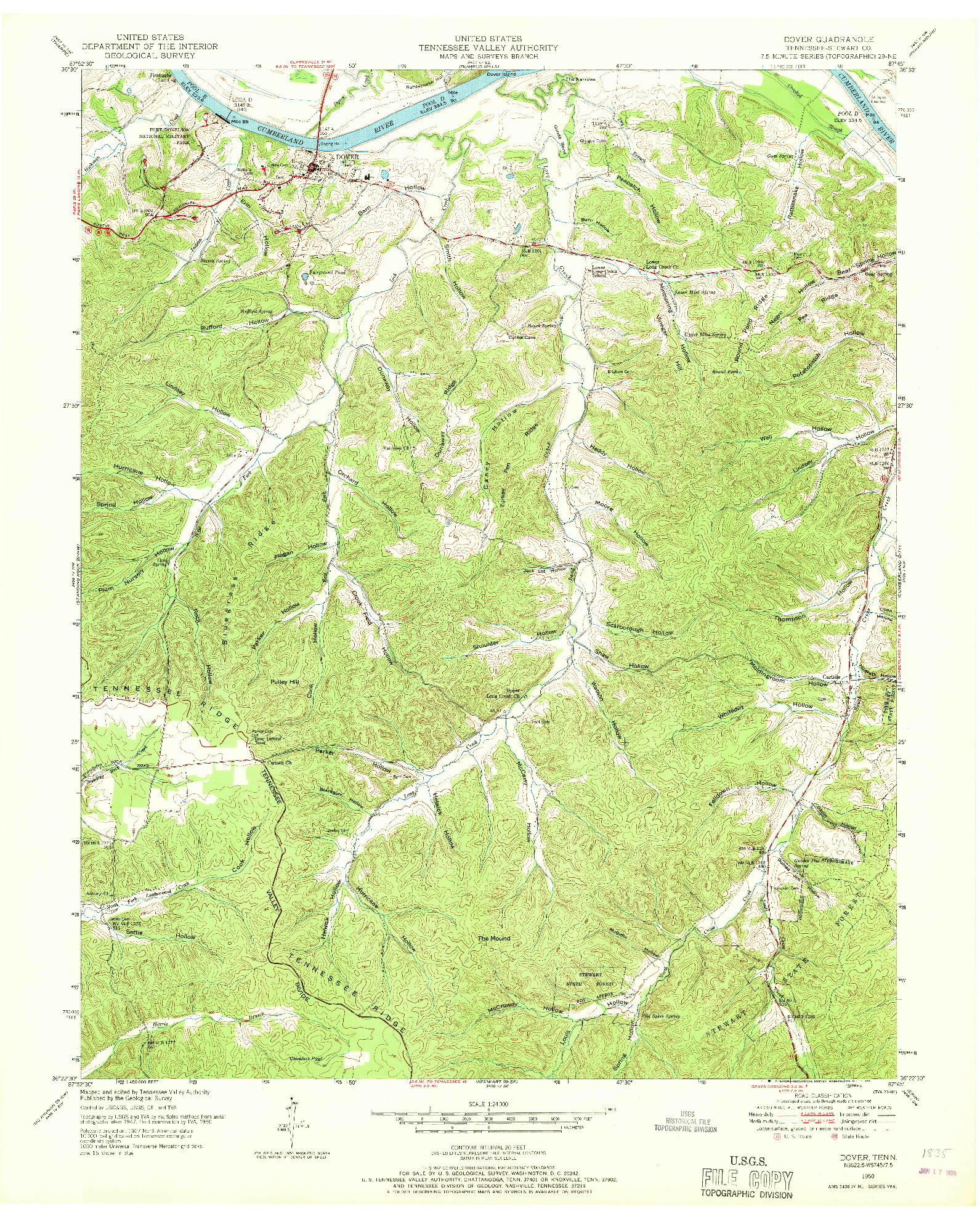 USGS 1:24000-SCALE QUADRANGLE FOR DOVER, TN 1950