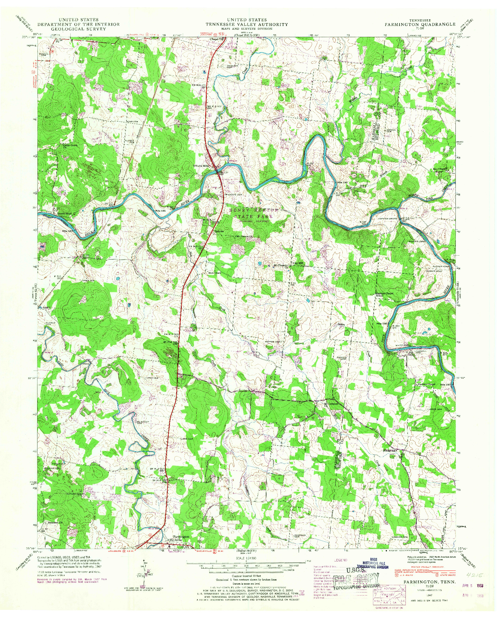 USGS 1:24000-SCALE QUADRANGLE FOR FARMINGTON, TN 1947