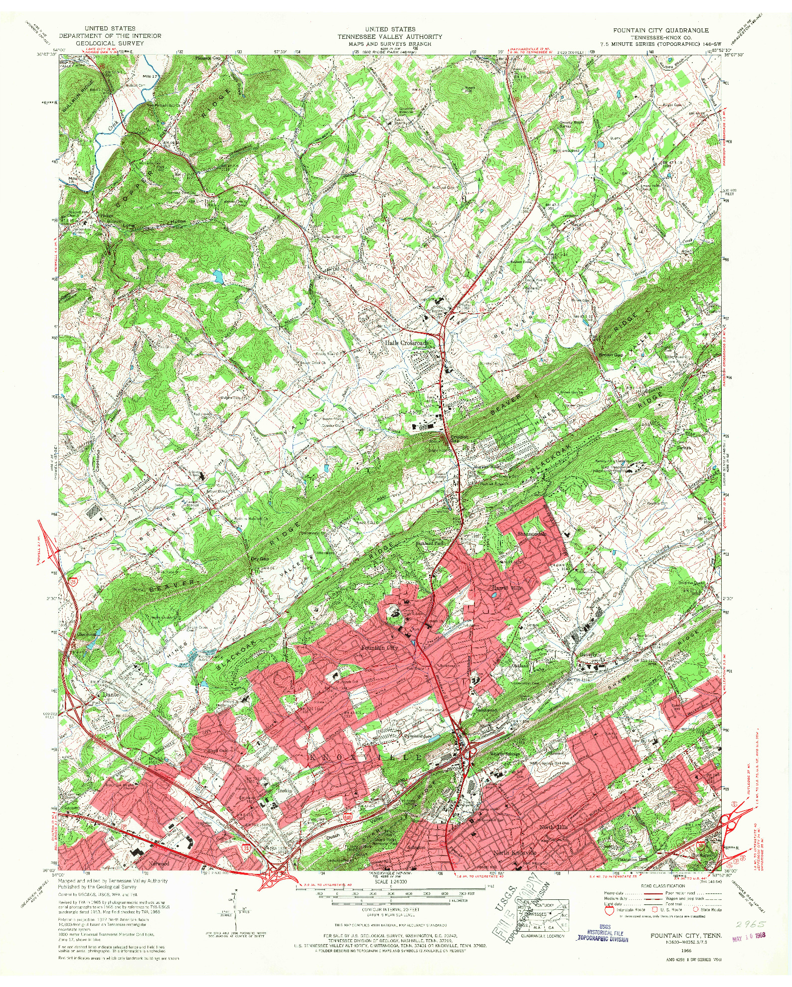 USGS 1:24000-SCALE QUADRANGLE FOR FOUNTAIN CITY, TN 1966