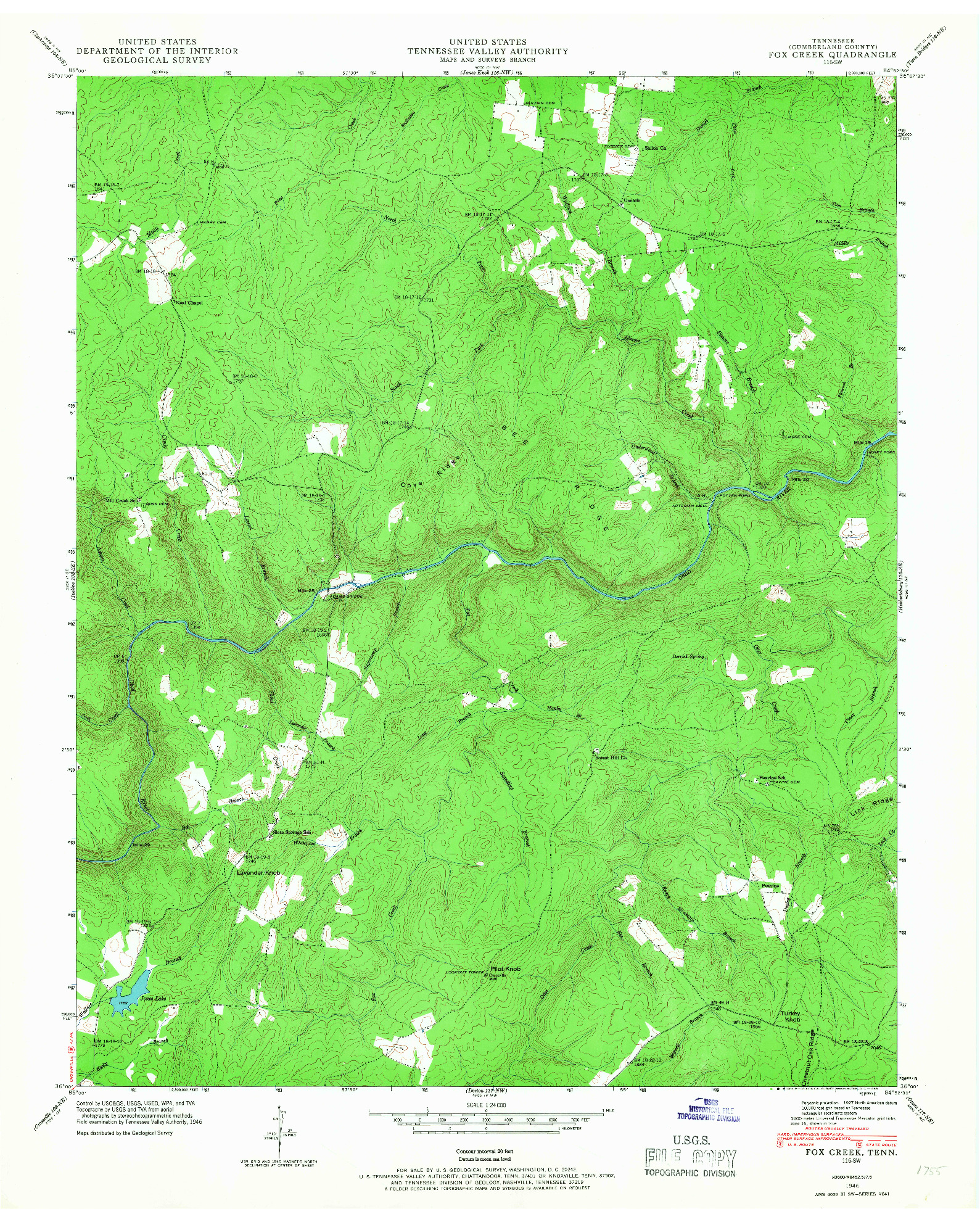 USGS 1:24000-SCALE QUADRANGLE FOR FOX CREEK, TN 1946