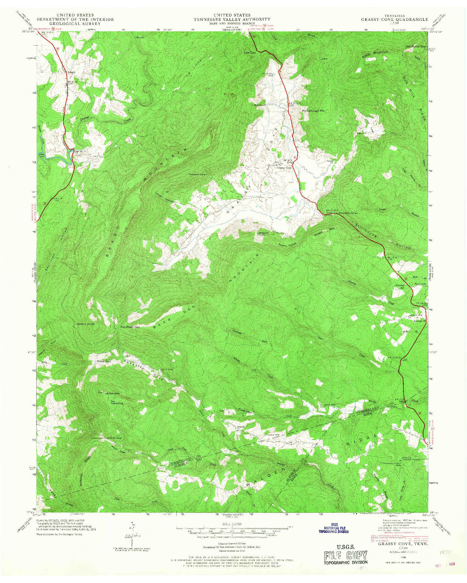 USGS 1:24000-SCALE QUADRANGLE FOR GRASSY COVE, TN 1946