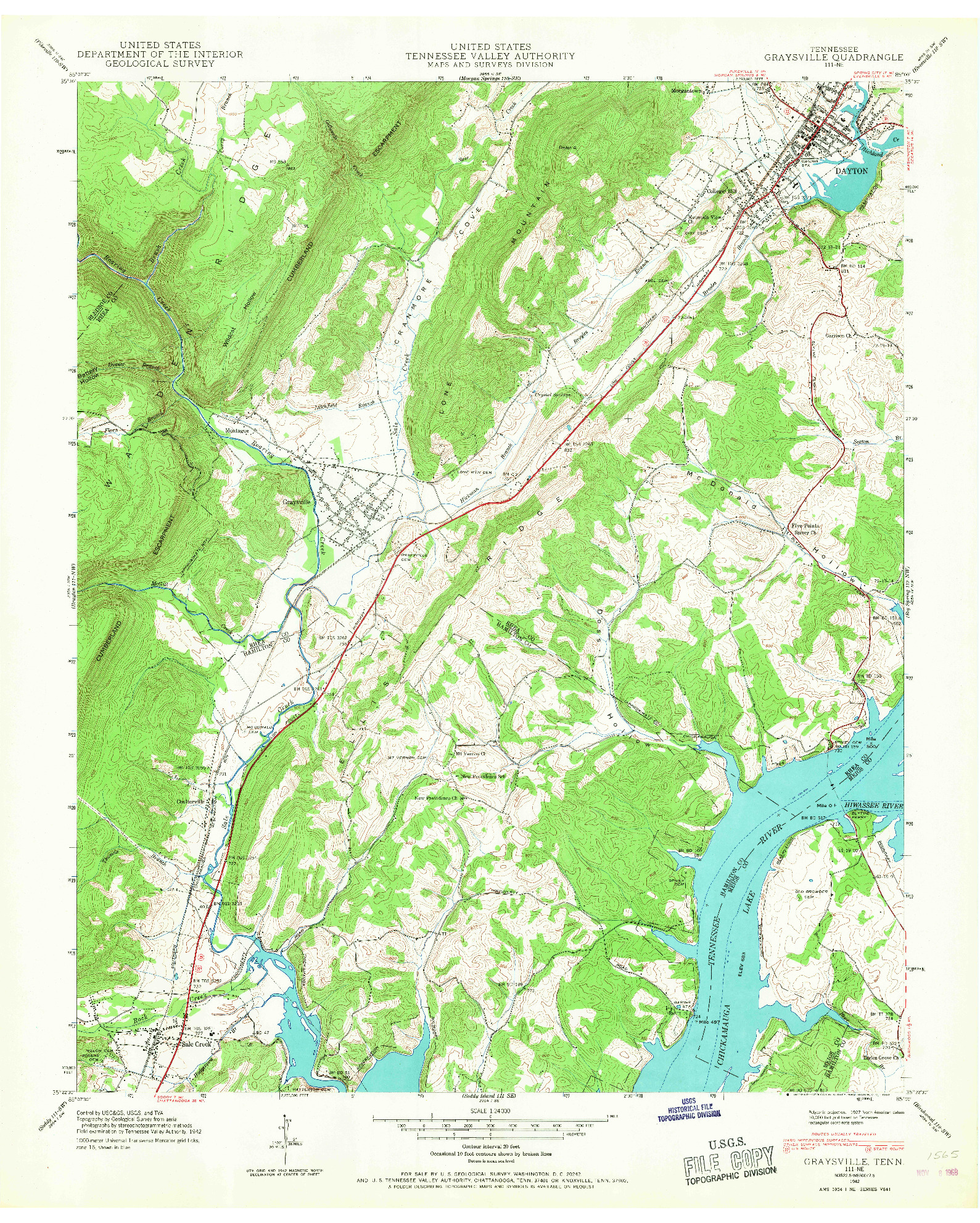 USGS 1:24000-SCALE QUADRANGLE FOR GRAYSVILLE, TN 1942