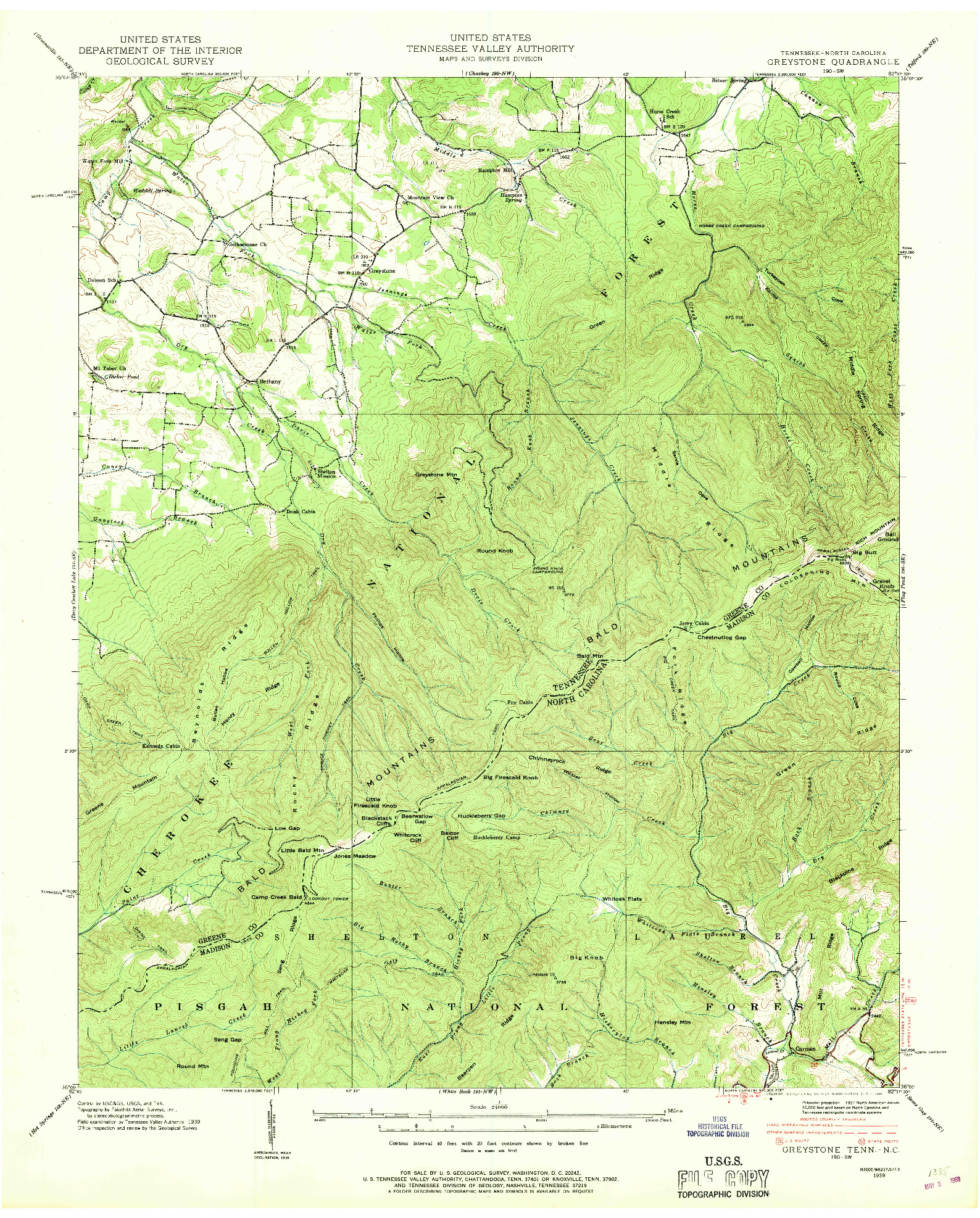 USGS 1:24000-SCALE QUADRANGLE FOR GREYSTONE, TN 1939