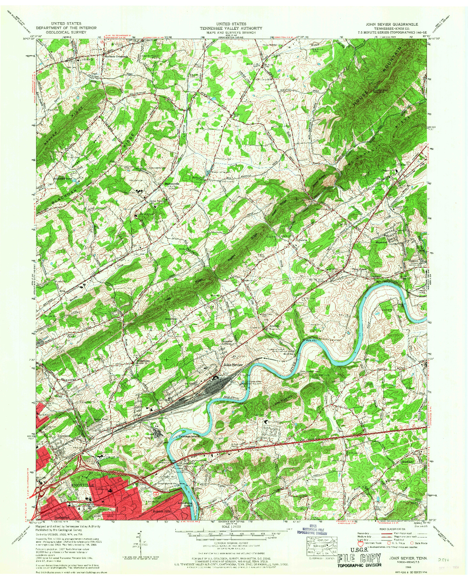 USGS 1:24000-SCALE QUADRANGLE FOR JOHN SEVIER, TN 1966