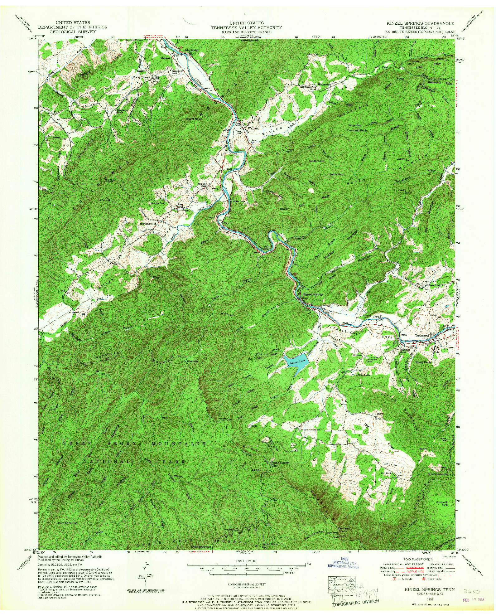 USGS 1:24000-SCALE QUADRANGLE FOR KINZEL SPRINGS, TN 1953