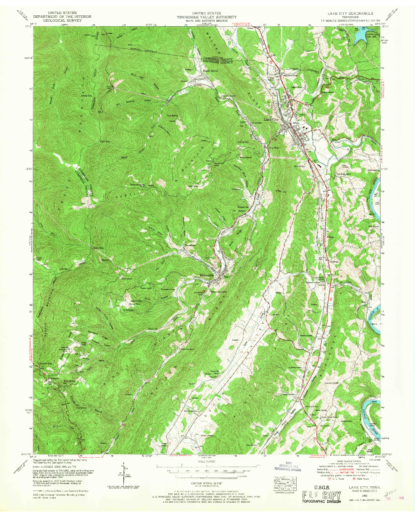 USGS 1:24000-SCALE QUADRANGLE FOR LAKE CITY, TN 1952
