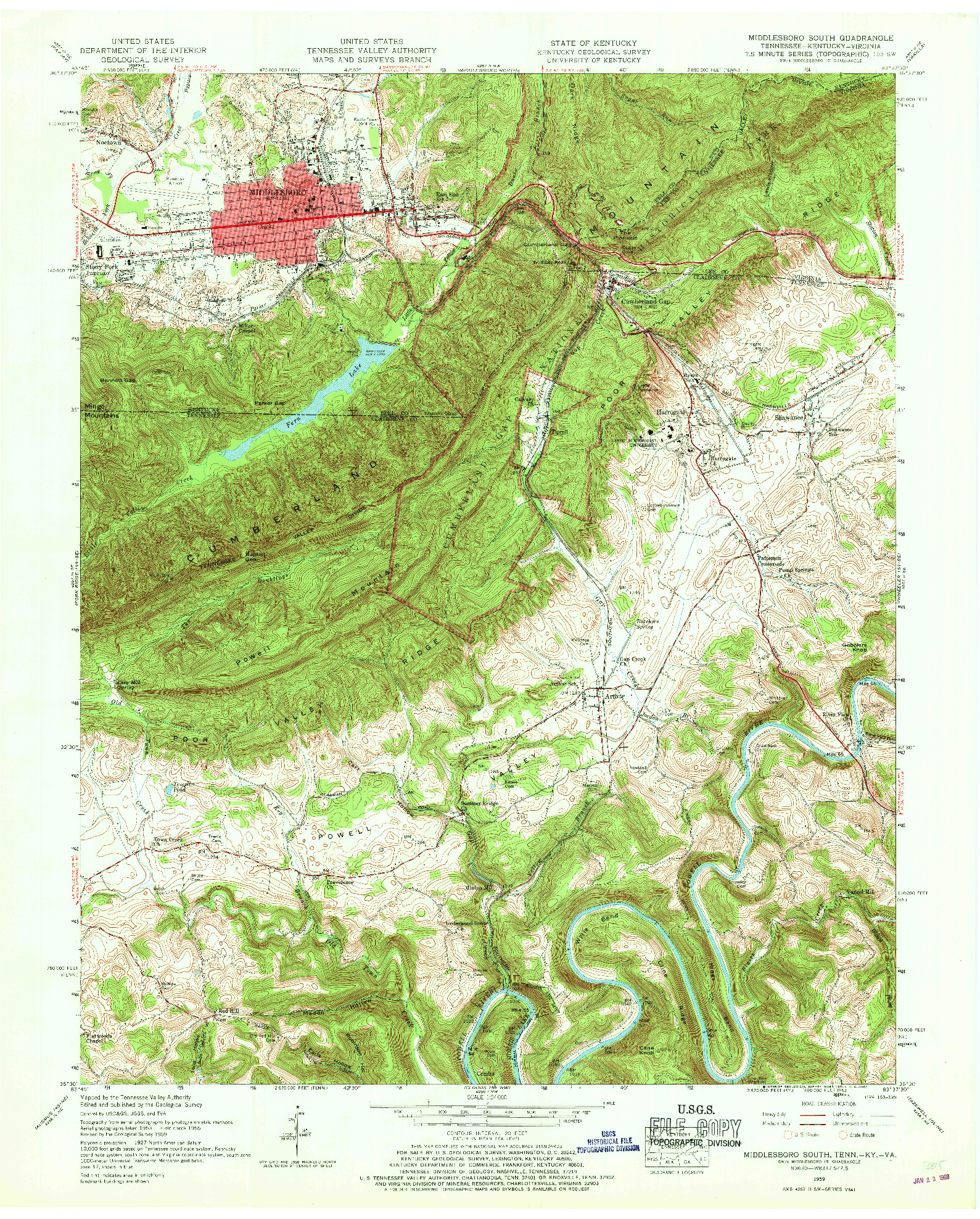 USGS 1:24000-SCALE QUADRANGLE FOR MIDDLESBORO SOUTH, TN 1959