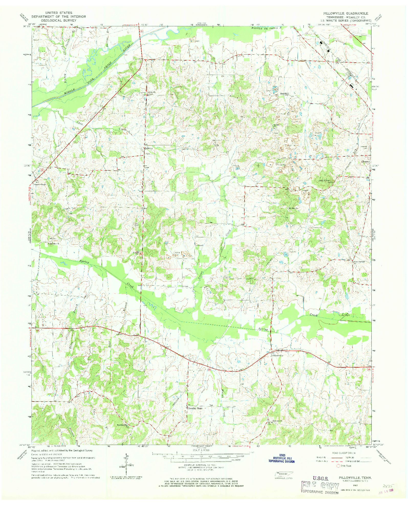 USGS 1:24000-SCALE QUADRANGLE FOR PILLOWVILLE, TN 1967