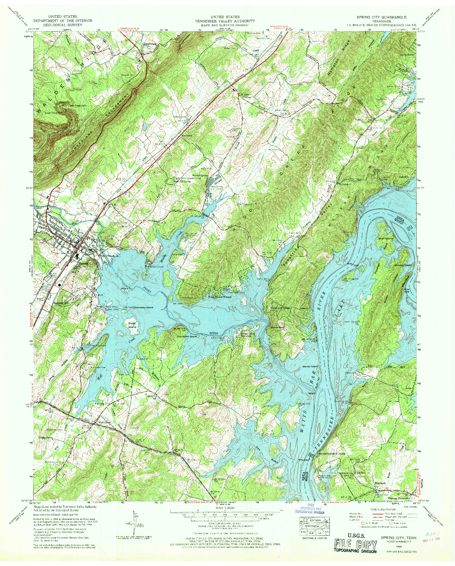 USGS 1:24000-SCALE QUADRANGLE FOR SPRING CITY, TN 1966