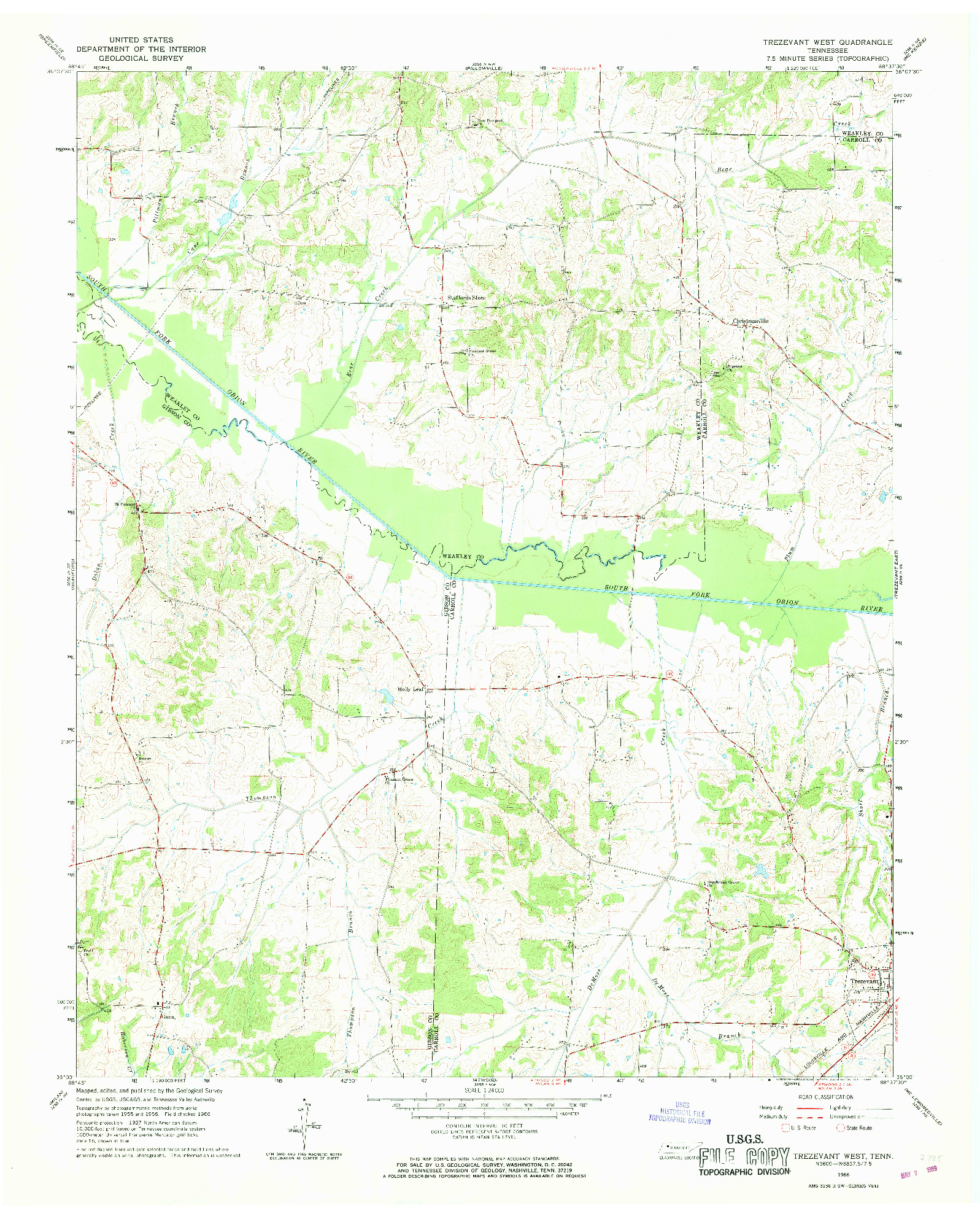 USGS 1:24000-SCALE QUADRANGLE FOR TREZEVANT WEST, TN 1966