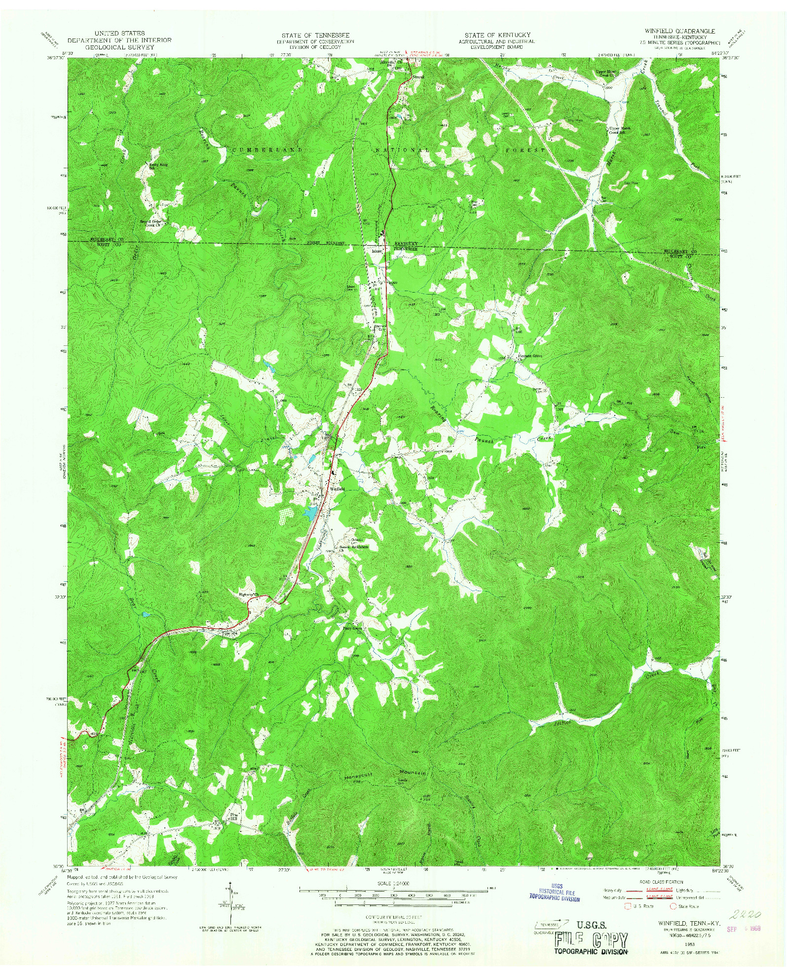 USGS 1:24000-SCALE QUADRANGLE FOR WINFIELD, TN 1953