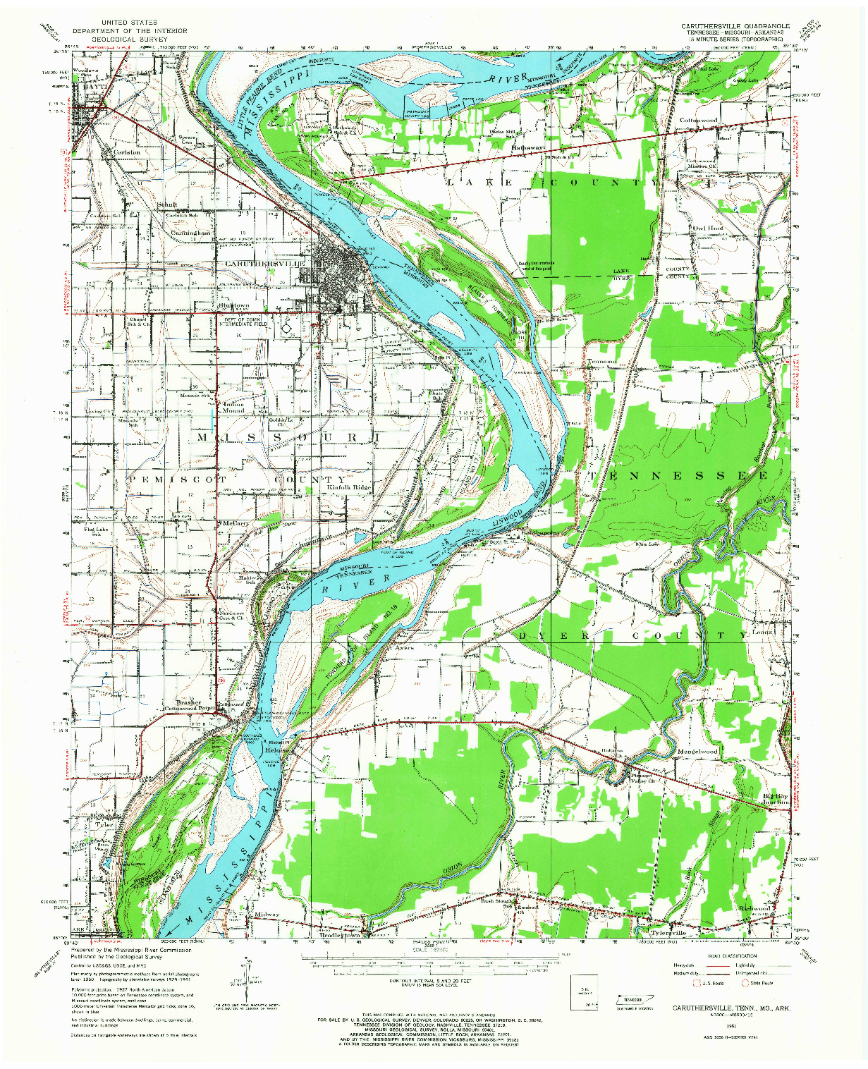USGS 1:62500-SCALE QUADRANGLE FOR CARUTHERSVILLE, TN 1951