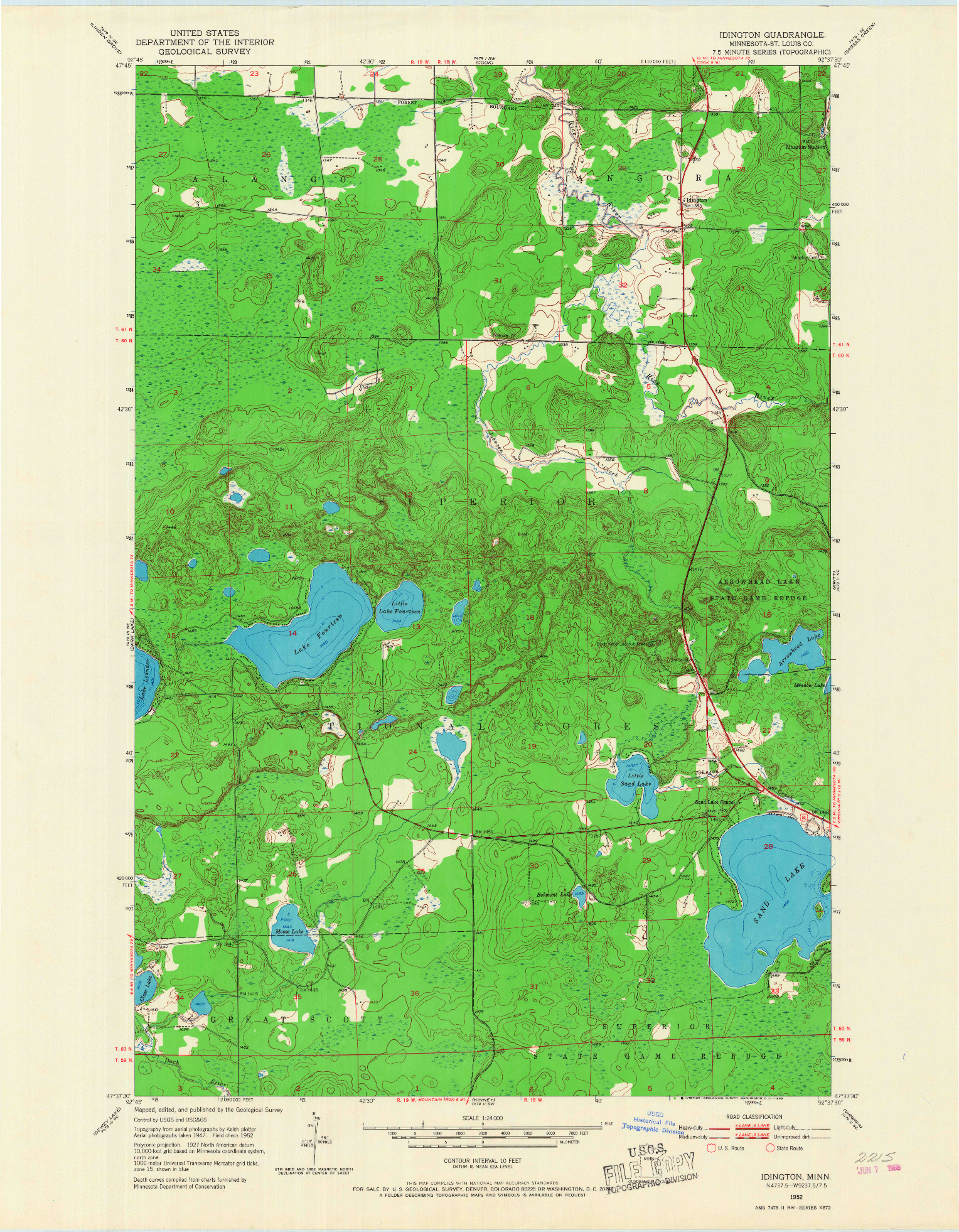 USGS 1:24000-SCALE QUADRANGLE FOR IDINGTON, MN 1952