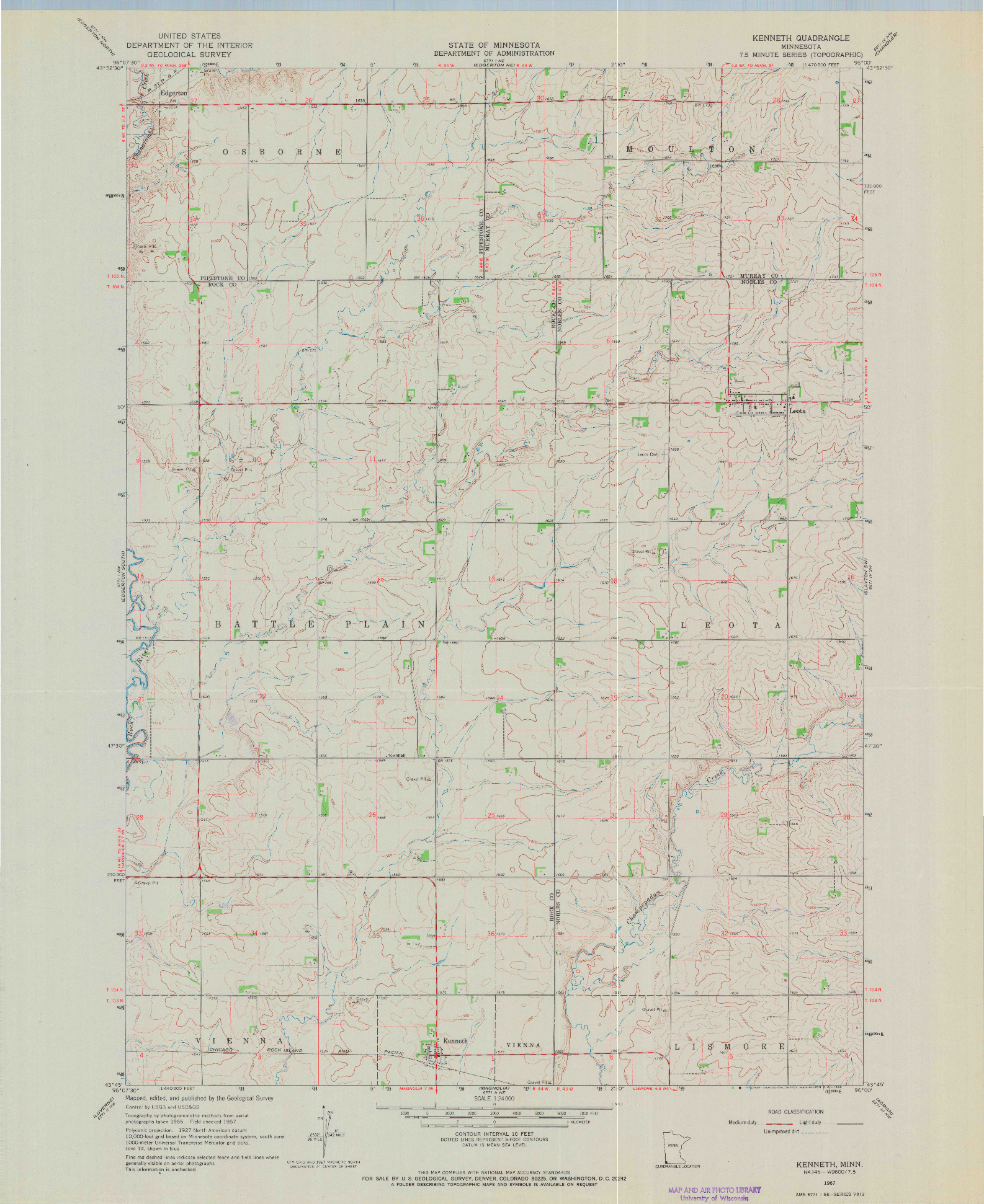 USGS 1:24000-SCALE QUADRANGLE FOR KENNETH, MN 1967