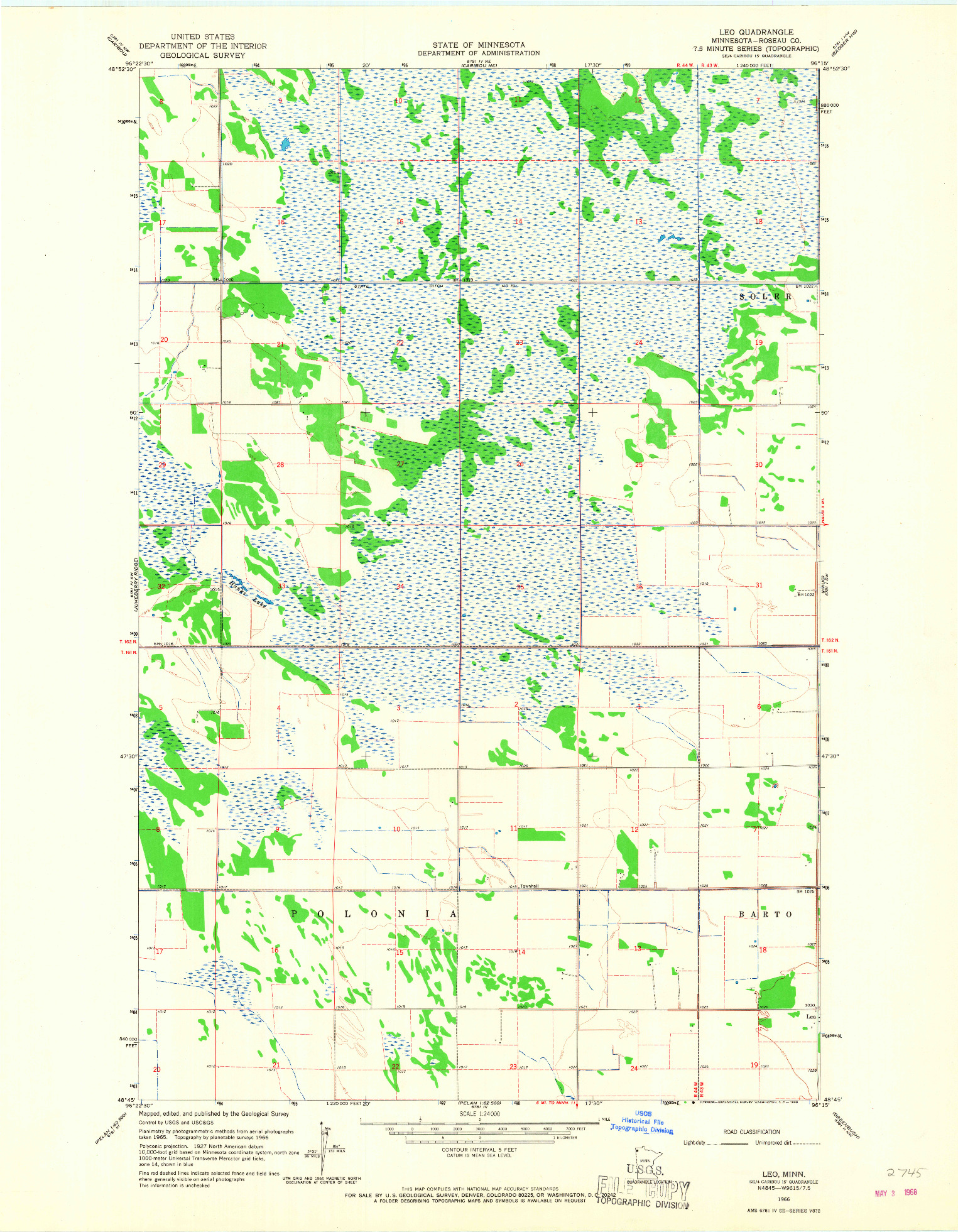 USGS 1:24000-SCALE QUADRANGLE FOR LEO, MN 1966