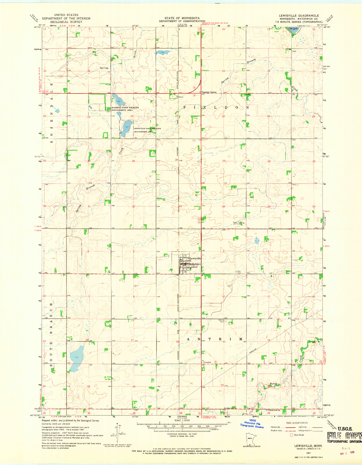 USGS 1:24000-SCALE QUADRANGLE FOR LEWISVILLE, MN 1967