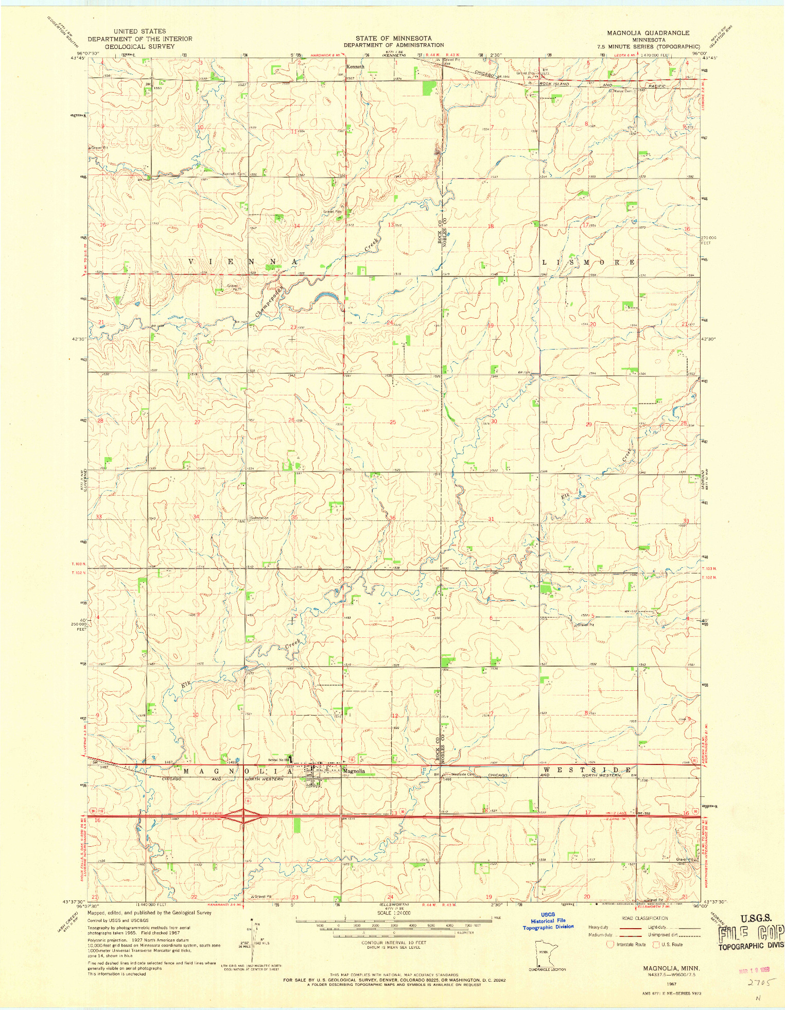 USGS 1:24000-SCALE QUADRANGLE FOR MAGNOLIA, MN 1967