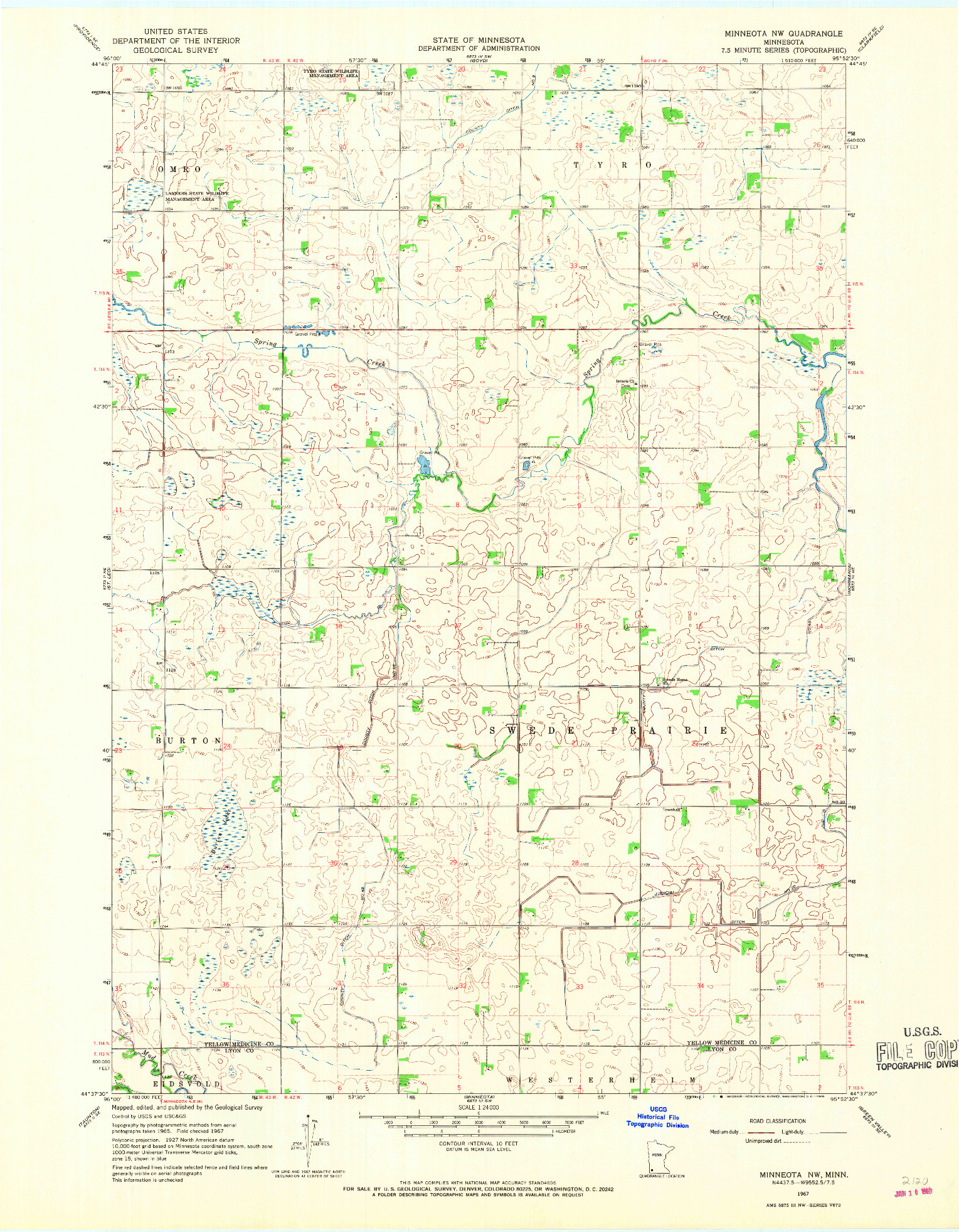USGS 1:24000-SCALE QUADRANGLE FOR MINNEOTA NW, MN 1967