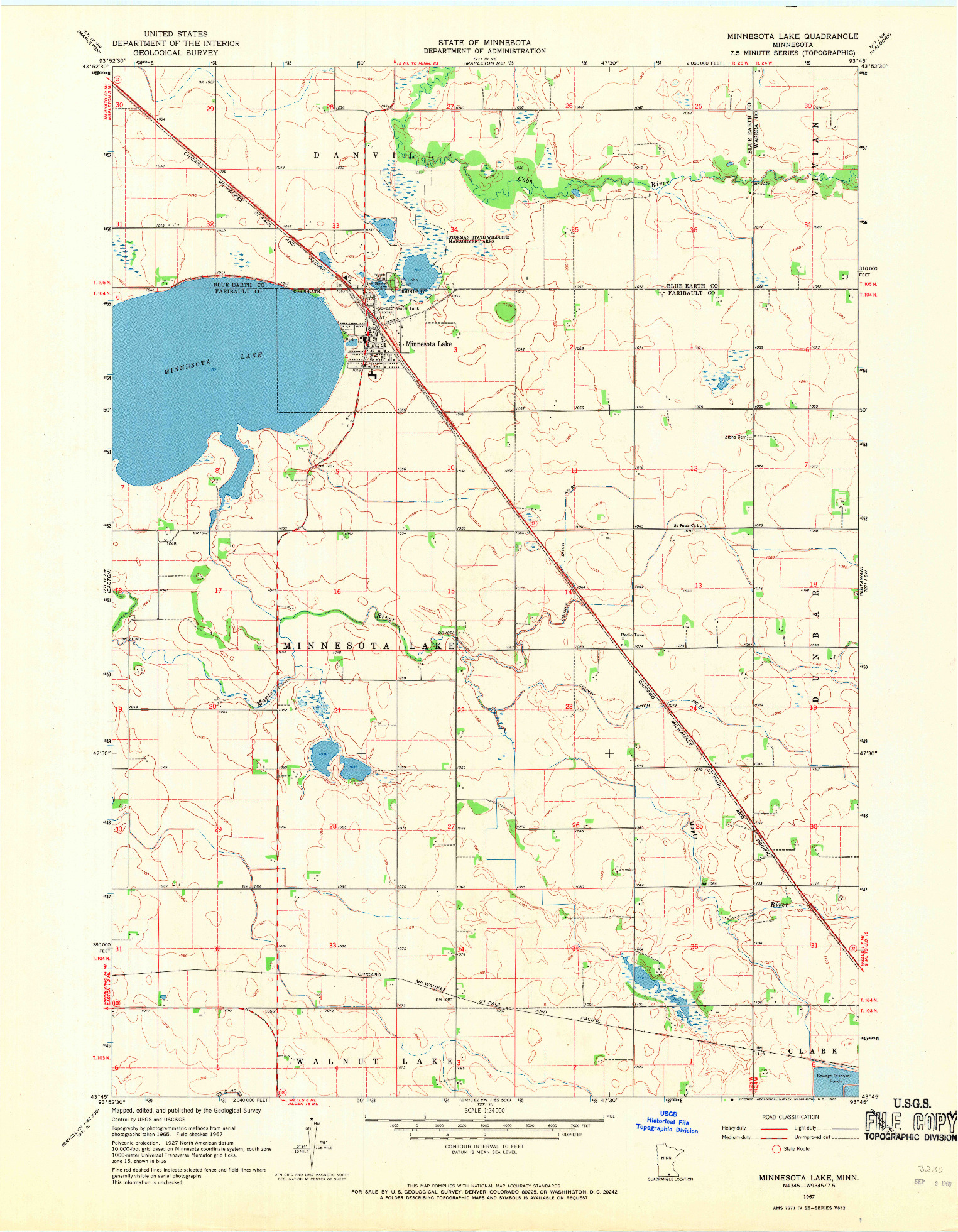USGS 1:24000-SCALE QUADRANGLE FOR MINNESOTA LAKE, MN 1967