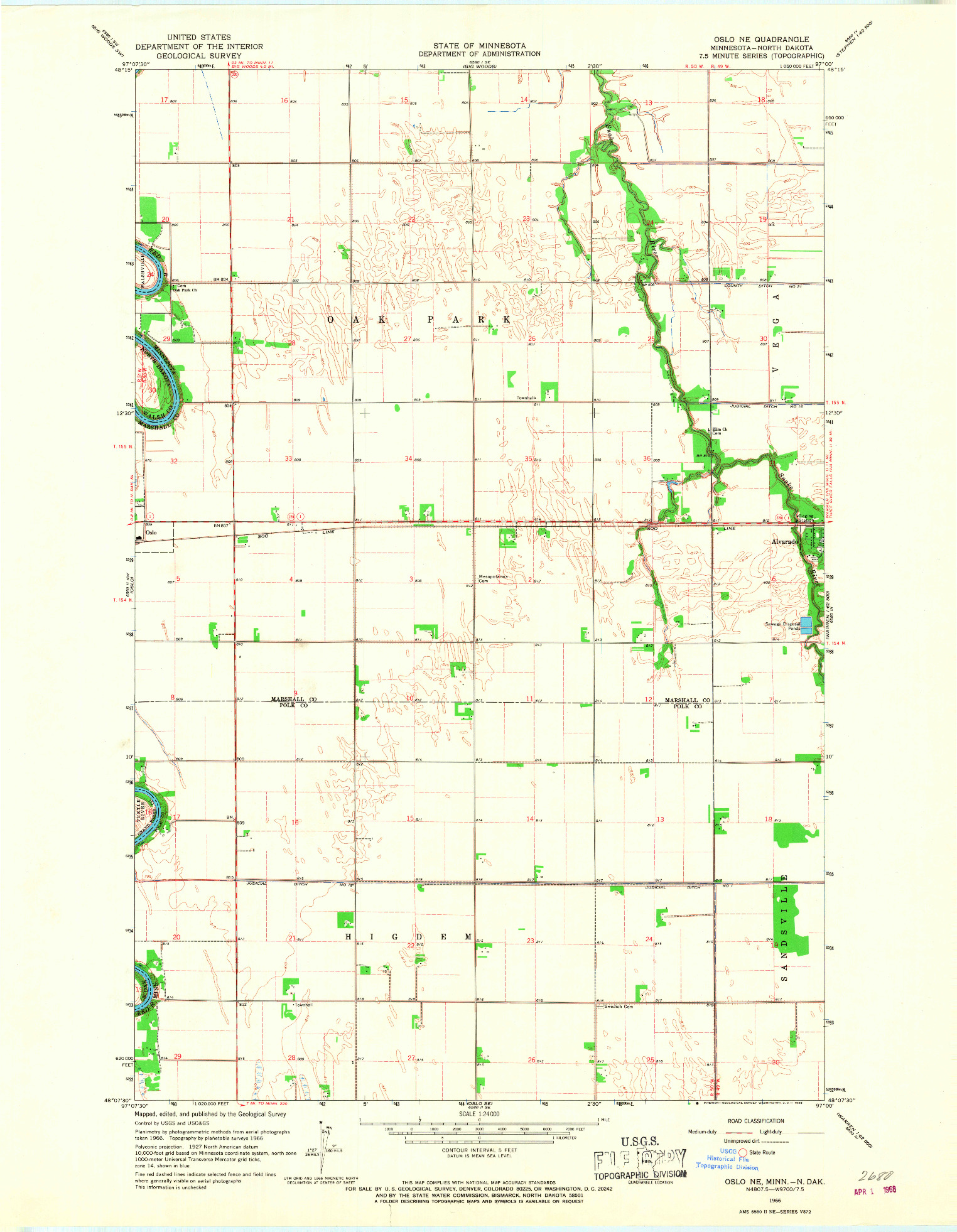 USGS 1:24000-SCALE QUADRANGLE FOR OSLO NE, MN 1966
