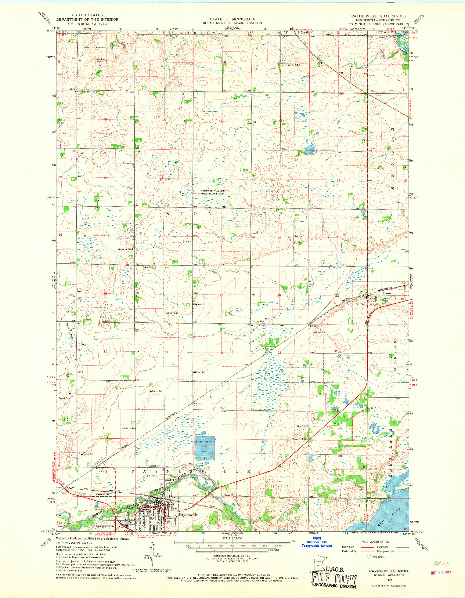 USGS 1:24000-SCALE QUADRANGLE FOR PAYNESVILLE, MN 1967