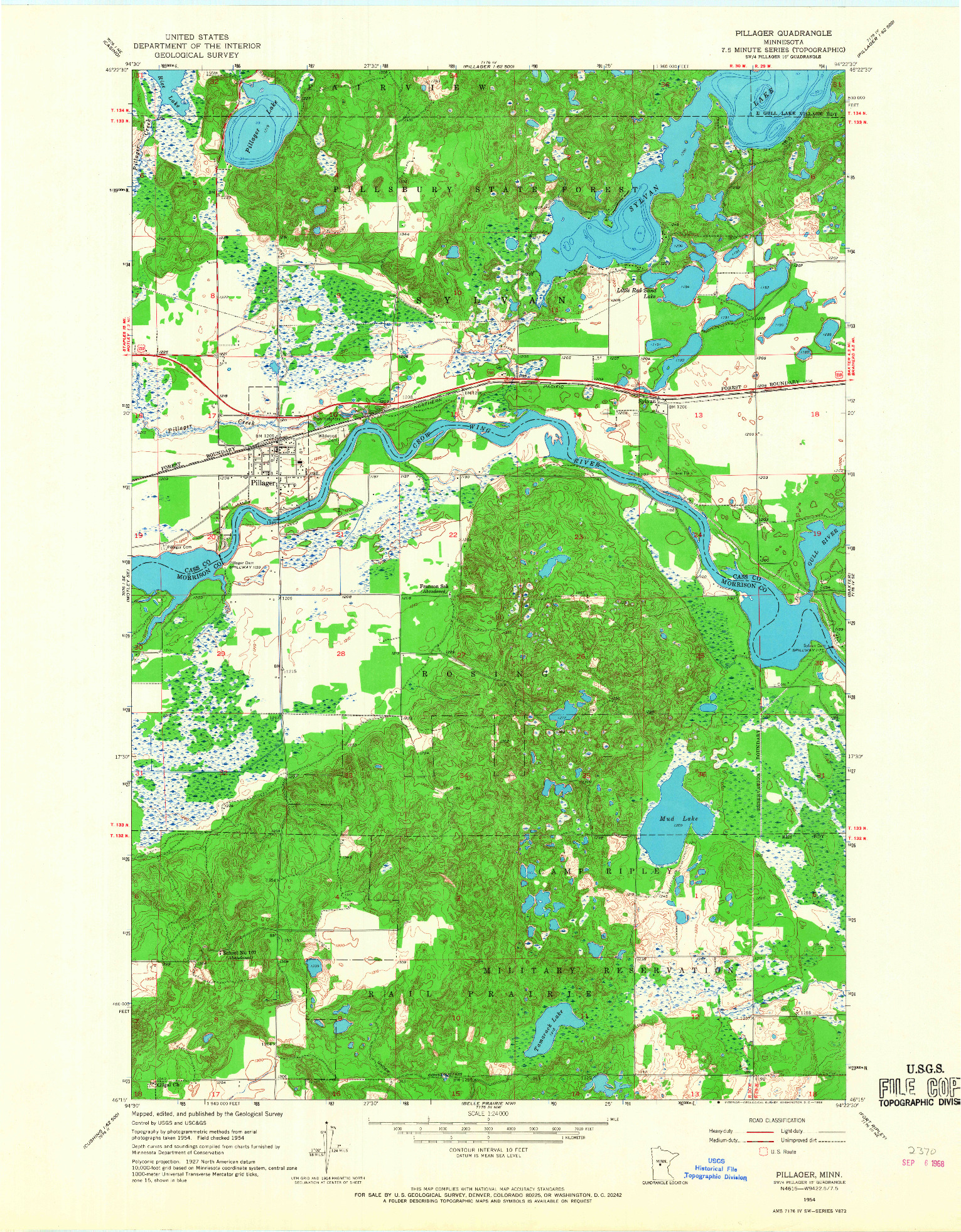 USGS 1:24000-SCALE QUADRANGLE FOR PILLAGER, MN 1954