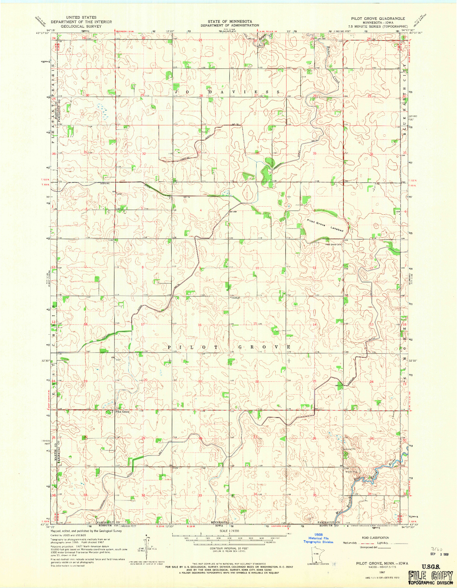 USGS 1:24000-SCALE QUADRANGLE FOR PILOT GROVE, MN 1967
