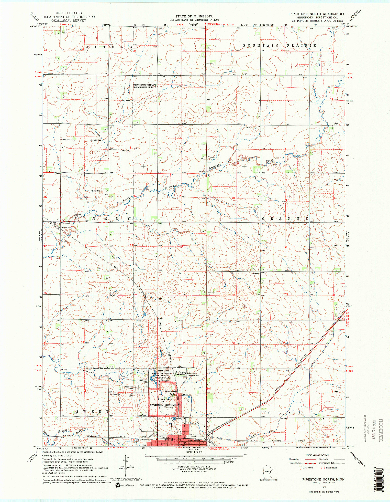 USGS 1:24000-SCALE QUADRANGLE FOR PIPESTONE NORTH, MN 1967