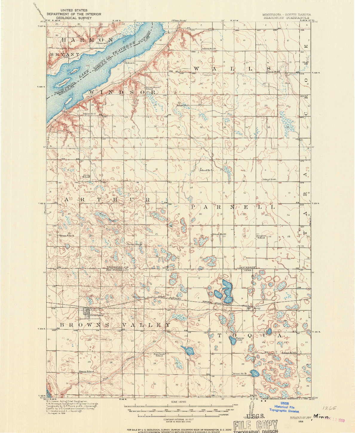 USGS 1:62500-SCALE QUADRANGLE FOR BEARDSLEY, MN 1916