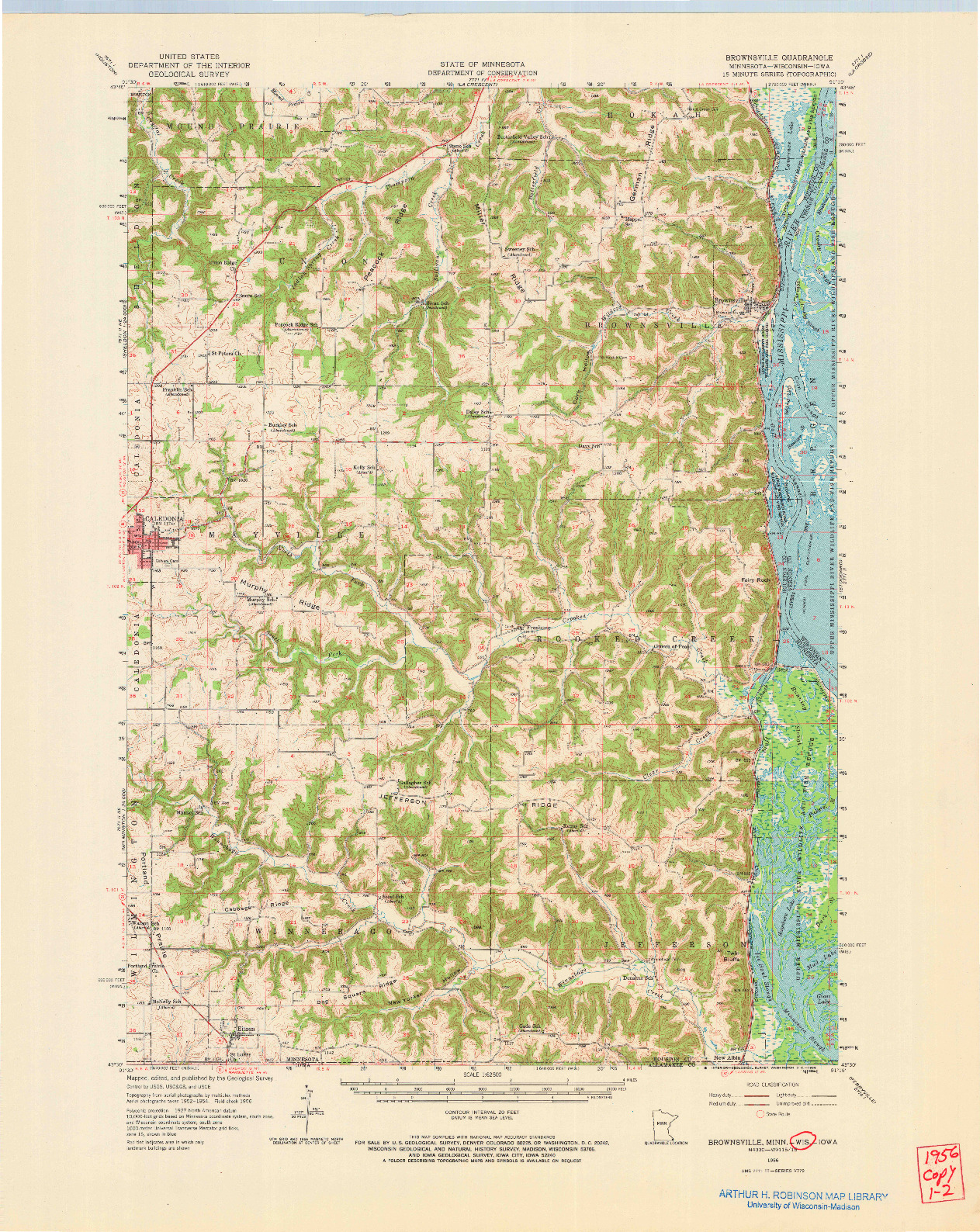 USGS 1:62500-SCALE QUADRANGLE FOR BROWNSVILLE, MN 1956