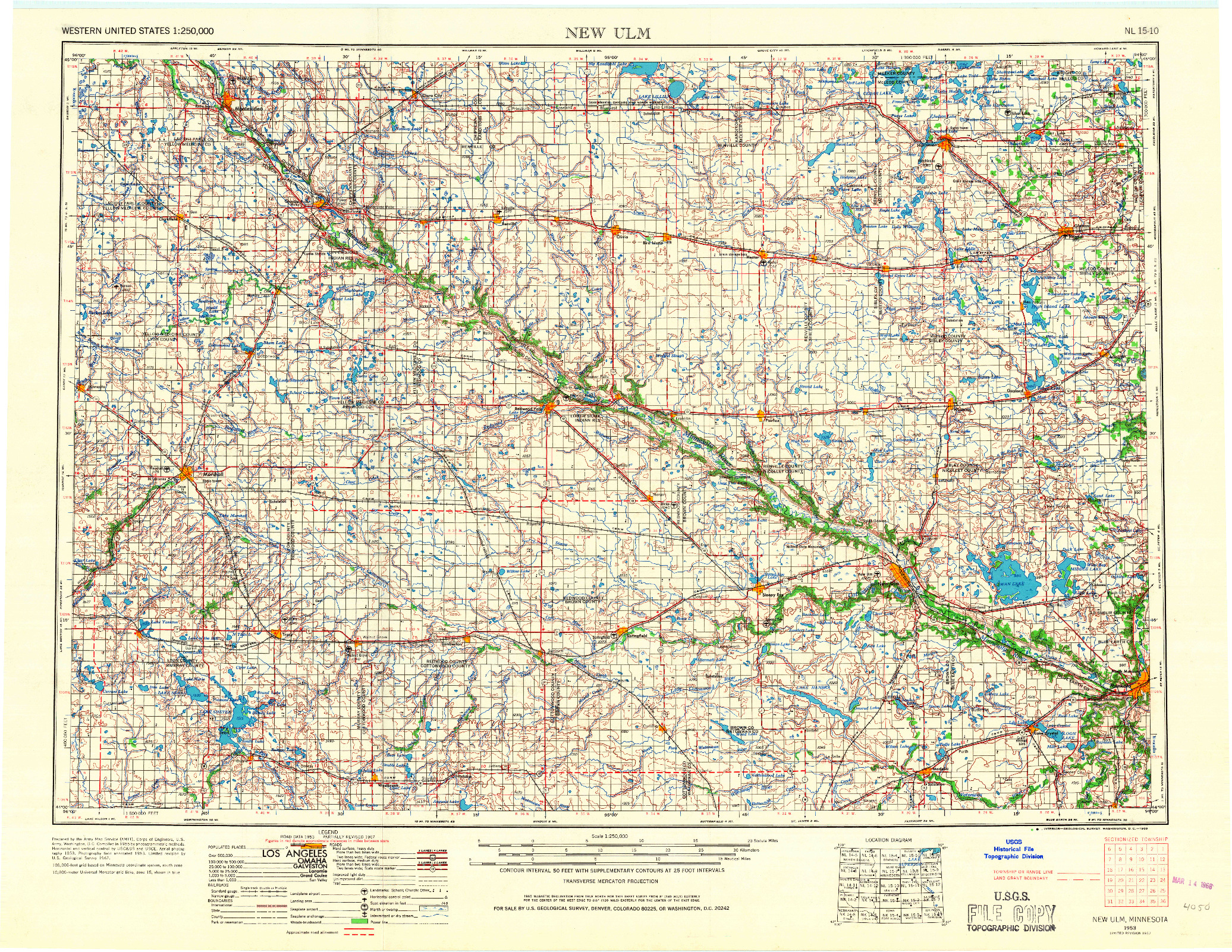 USGS 1:250000-SCALE QUADRANGLE FOR NEW ULM, MN 1953