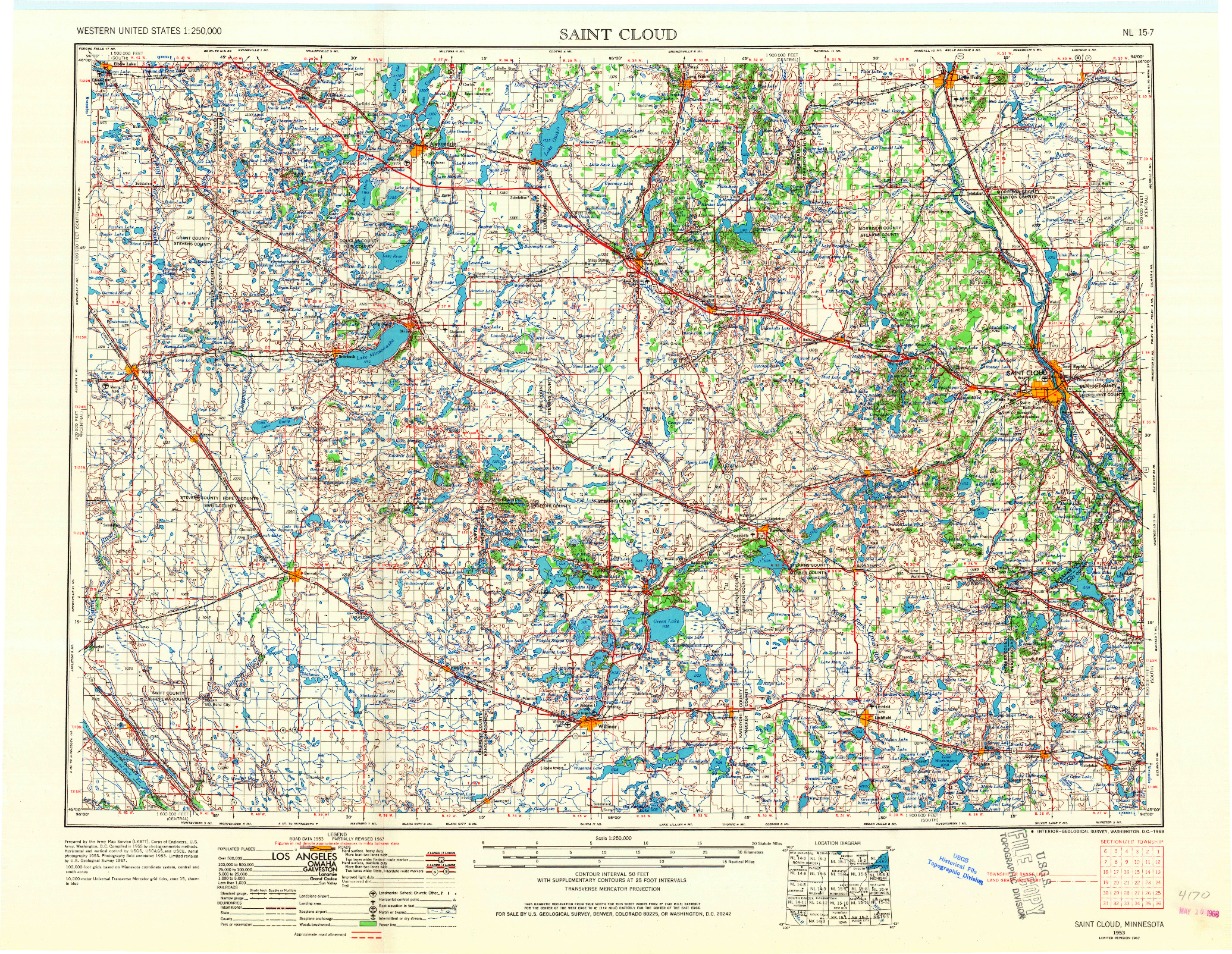 USGS 1:250000-SCALE QUADRANGLE FOR SAINT CLOUD, MN 1953